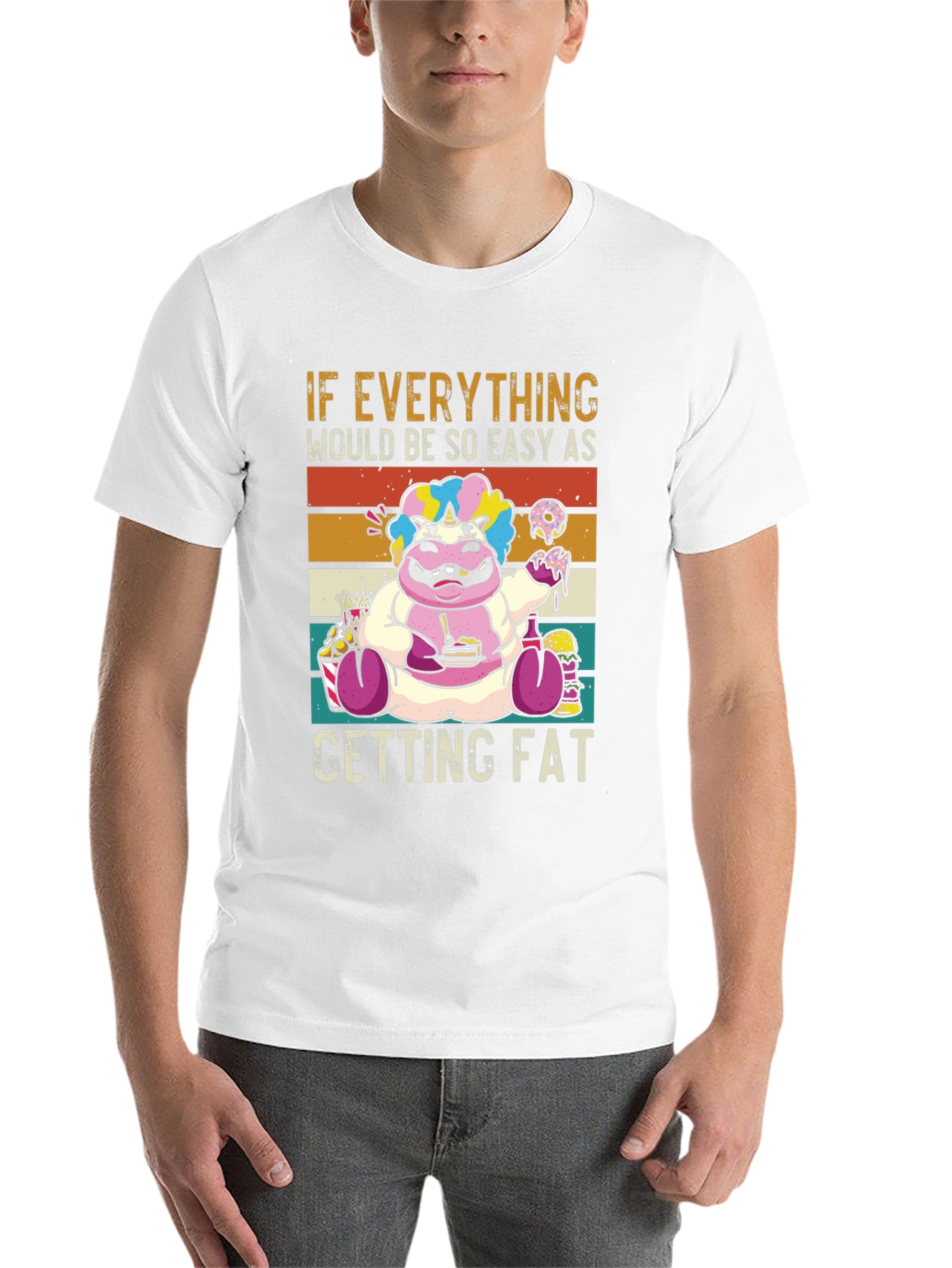 Black Funny Unicorn Hippo Easy Getting Fat Graphic T-Shirt view 14