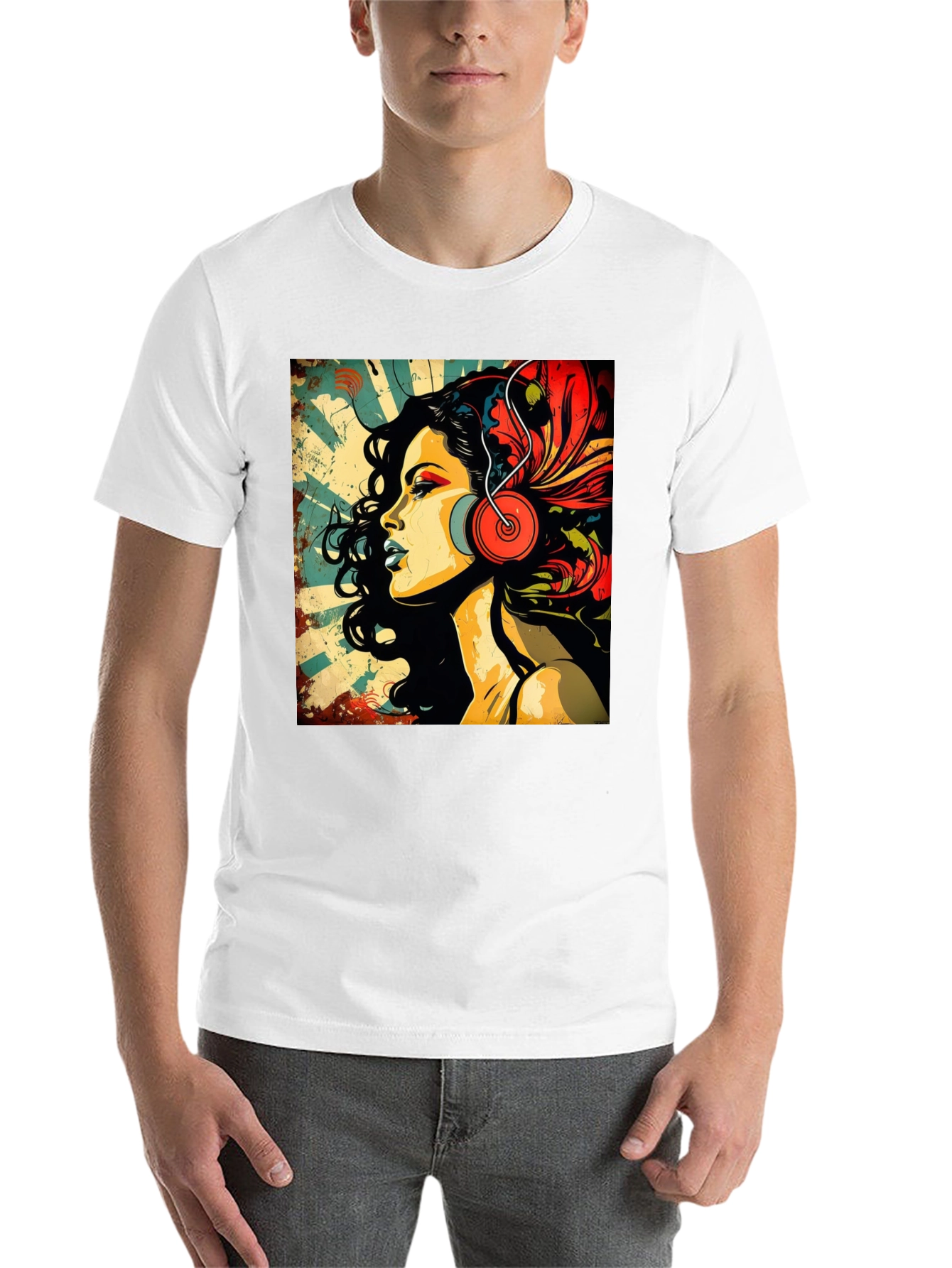 Black Retro Woman with Headphones Graphic Tee view 14