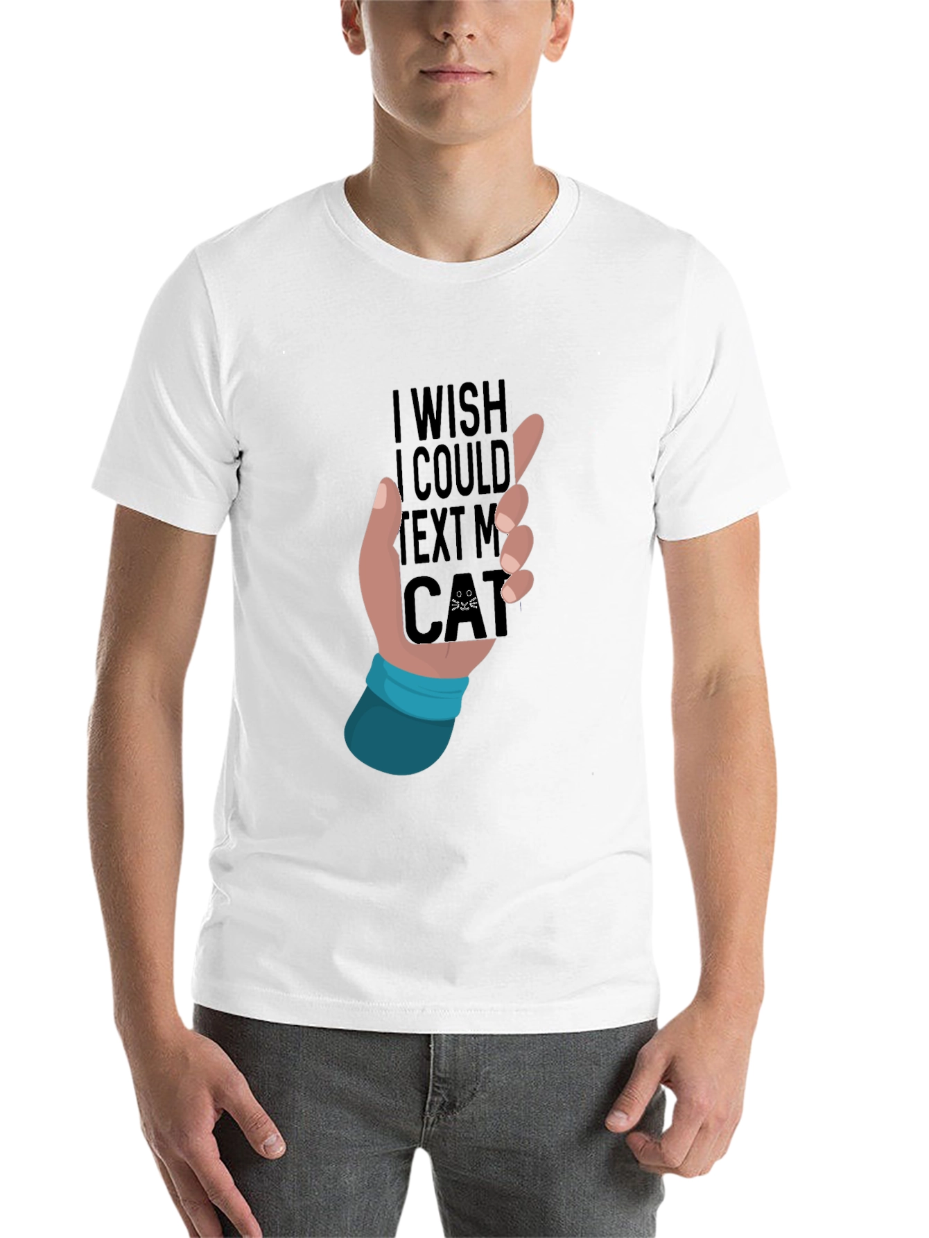 Black I Wish I Could Text My Cat T-Shirt view 14