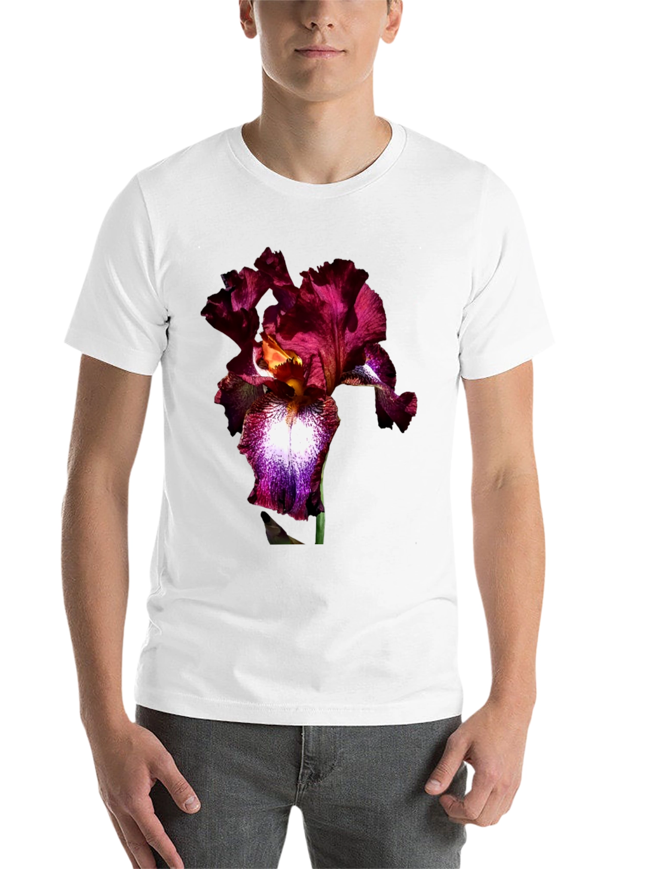 Black Floral Iris Print Black T-Shirt view 14