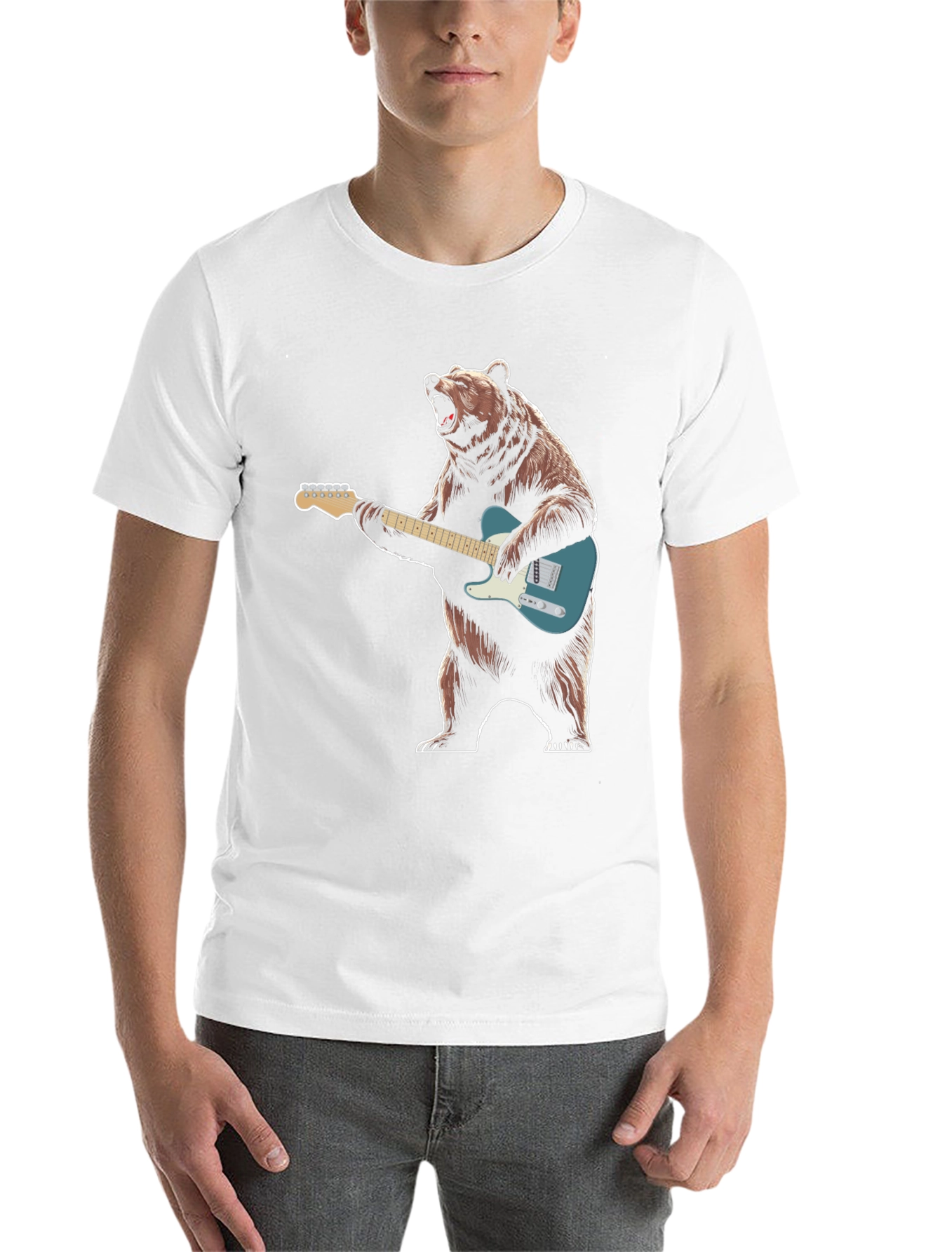 Black Bear Playing Guitar Graphic T-Shirt view 14