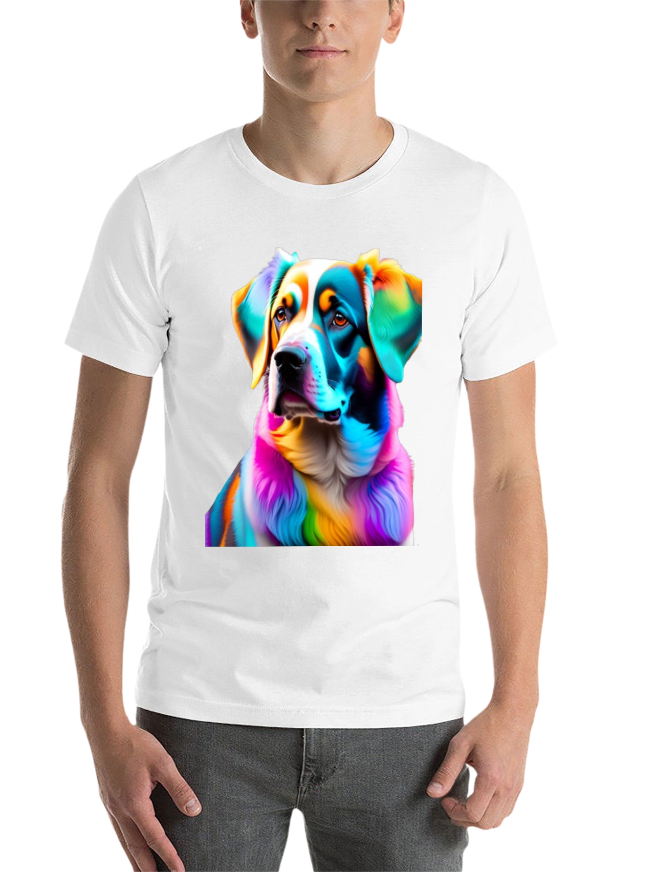 Black Rainbow Dog Portrait Black T-Shirt view 14