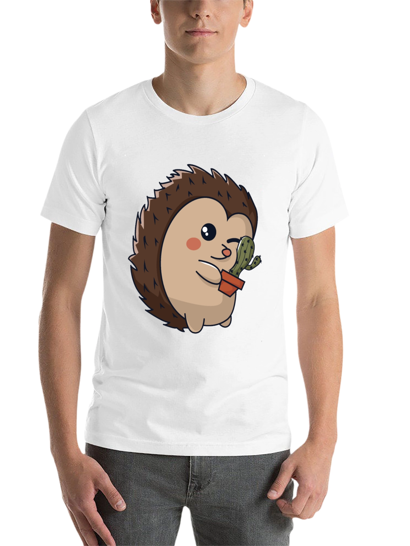 Black Cute Hedgehog with Cactus Graphic Tee view 14