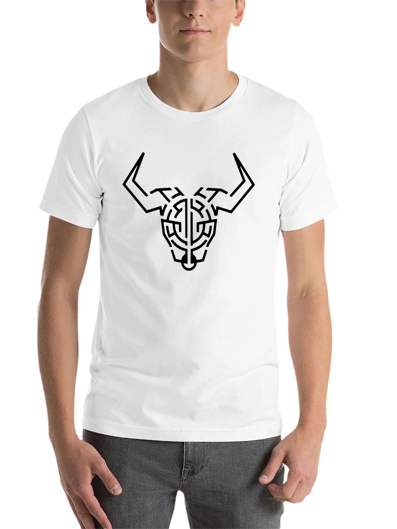 Black Abstract Bull Head T-Shirt - Black view 14