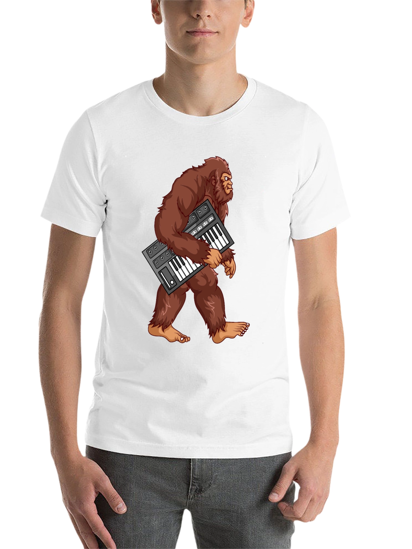 Black Sasquatch Synthesizer T-Shirt - Bigfoot Keyboard Tee view 14