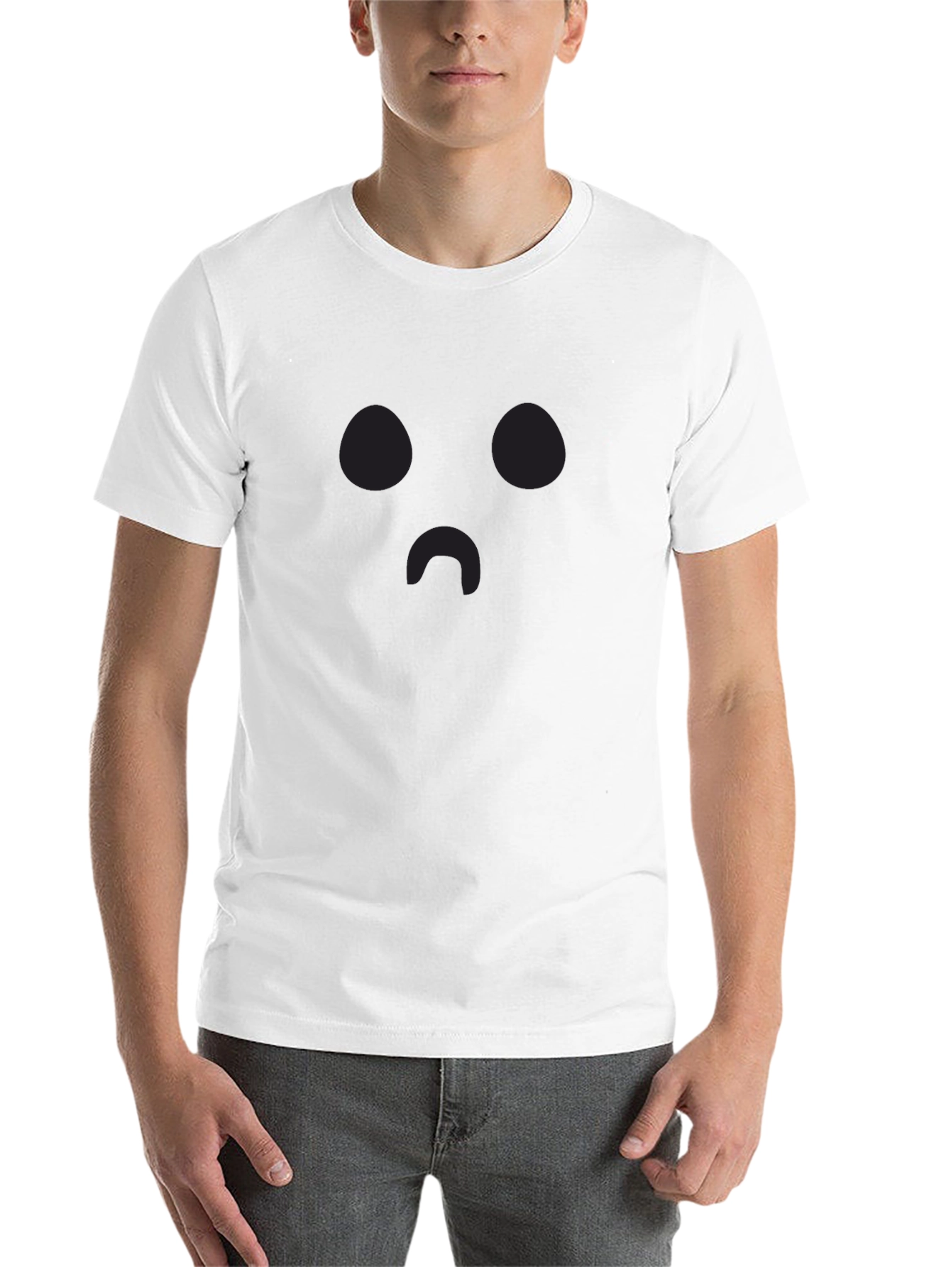 Black Sad Face Emoji Black T-Shirt | Classic Crew Neck Tee view 14