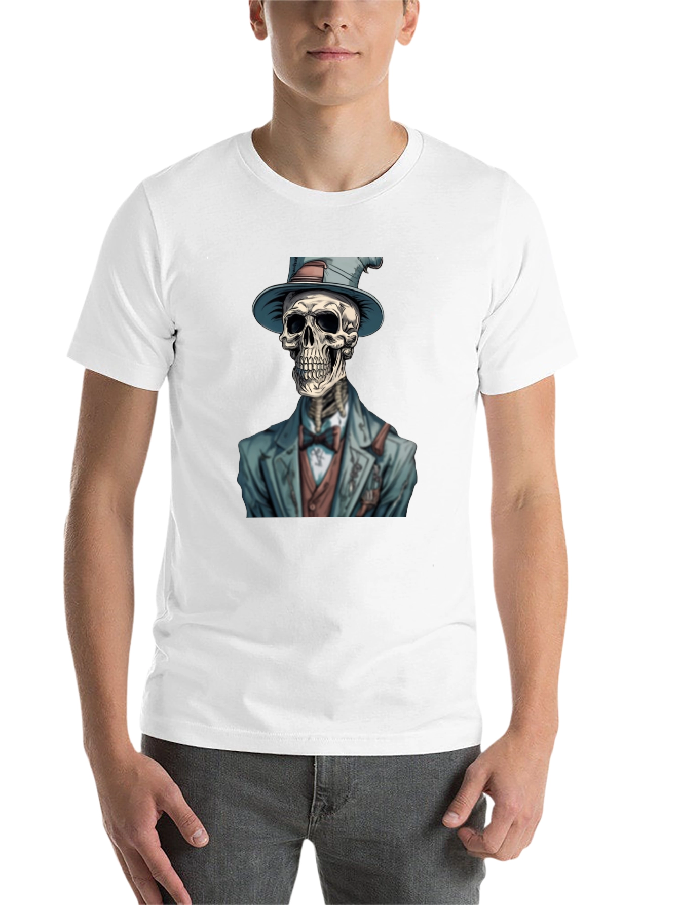 Black Dapper Skeleton T-Shirt - Unique Graphic Tee view 14