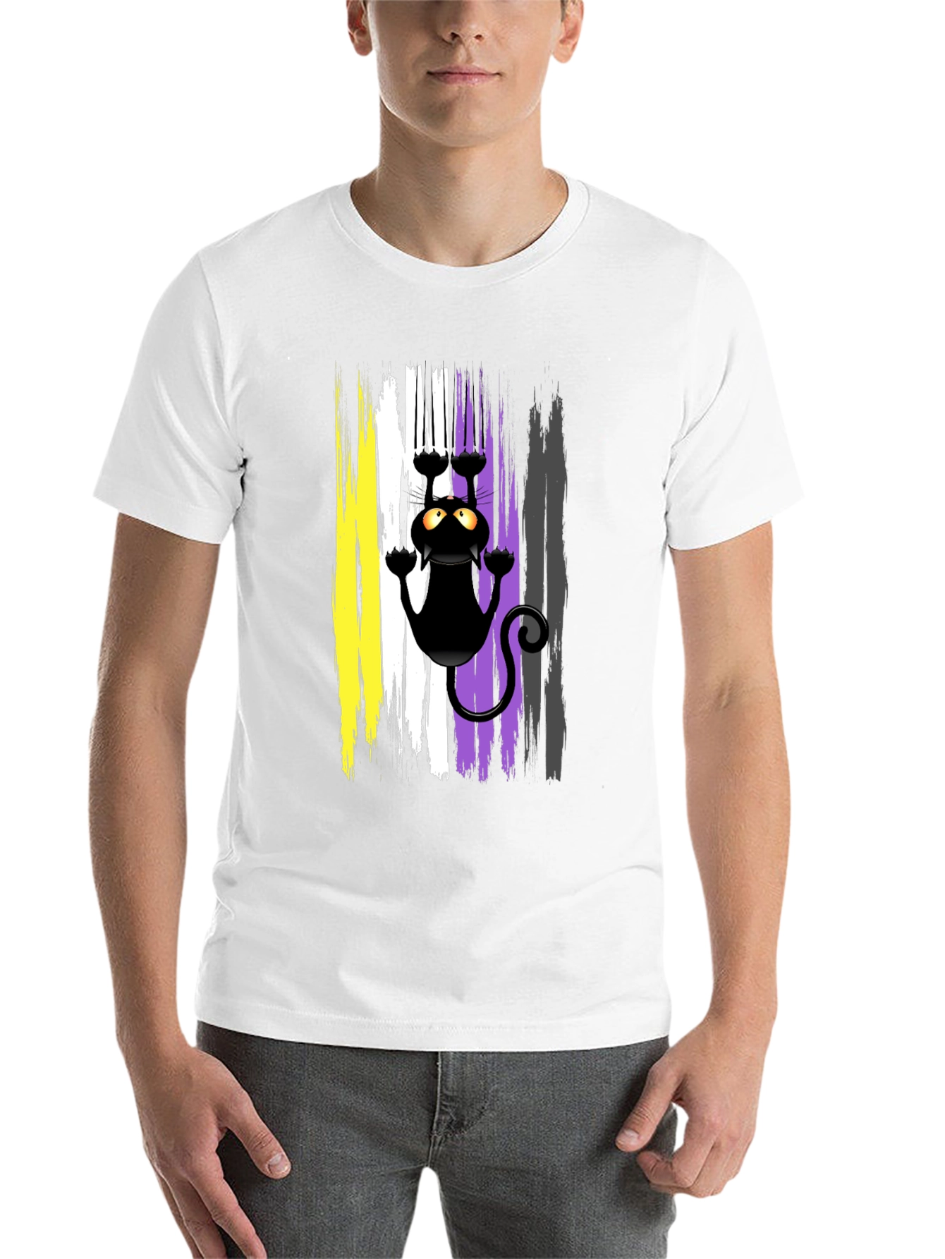 Black Non-Binary Pride Cat T-Shirt view 14
