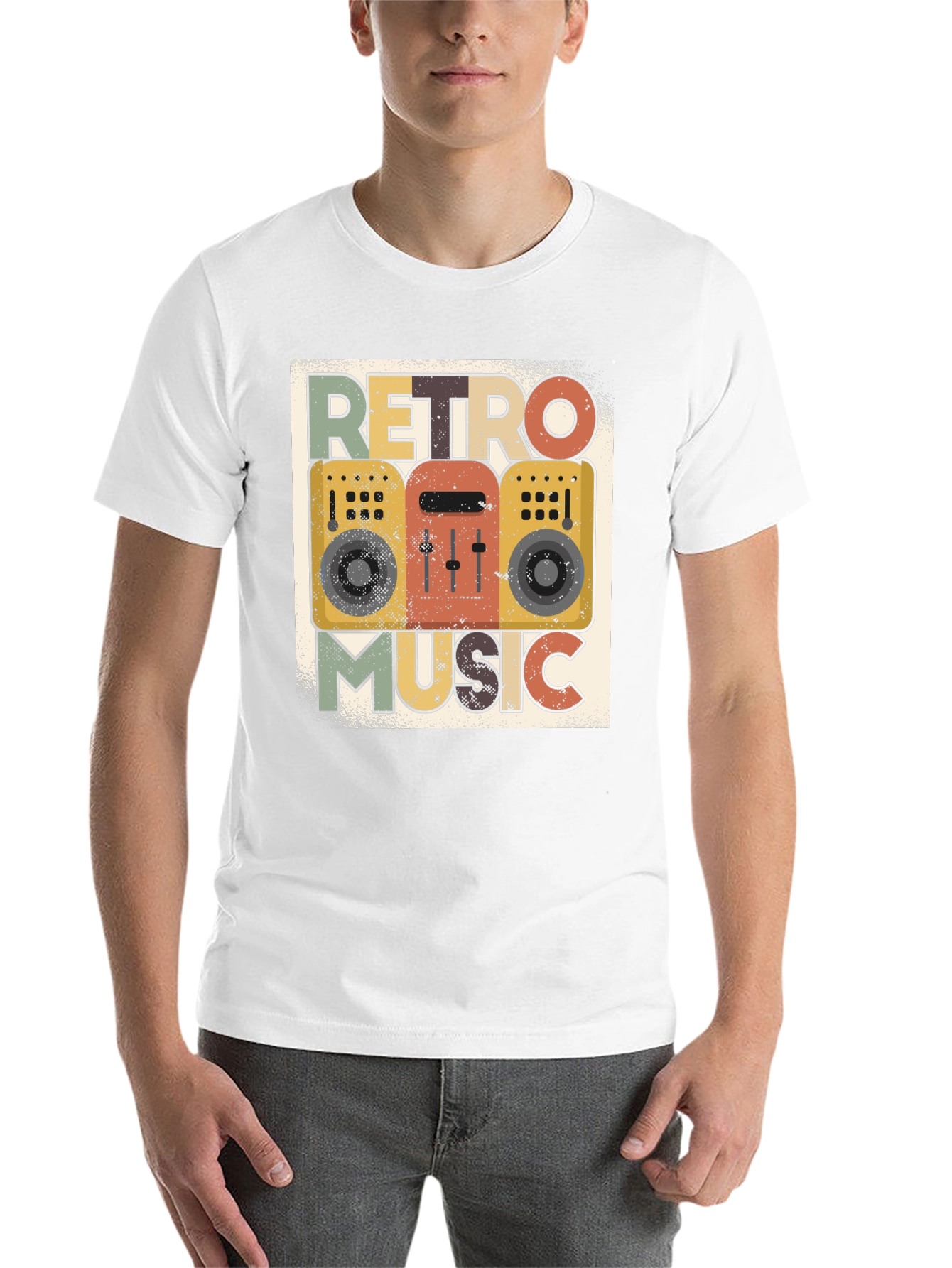 Black Retro Music Graphic Tee - Vintage Boombox T-Shirt view 14