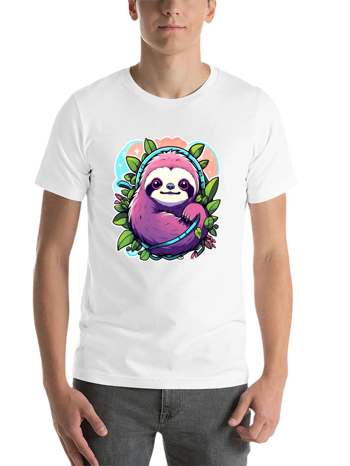 Black Sloth Headphones Graphic Tee - Cute Cartoon Animal Shirt view 14
