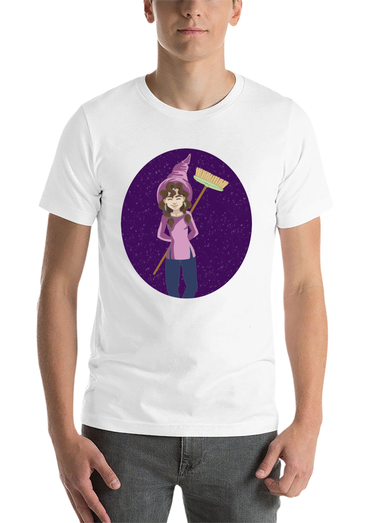 Black Whimsical Witch Graphic Tee - Broom & Stars Design view 14