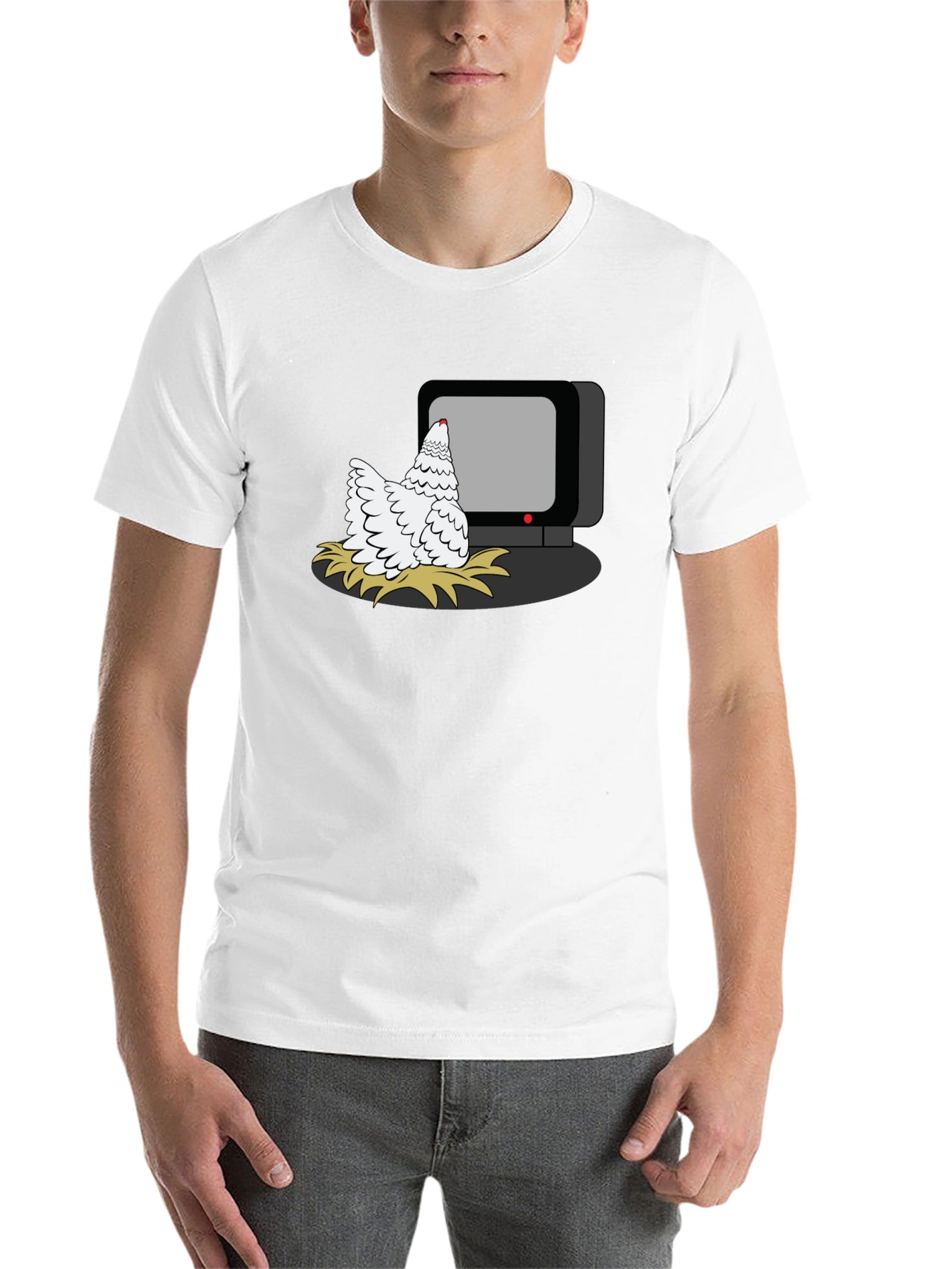 Black Chicken Watching TV Graphic T-Shirt view 14