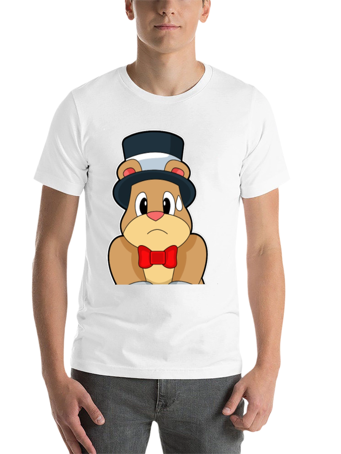 Black Cartoon Bear Top Hat Bowtie Black T-Shirt view 14