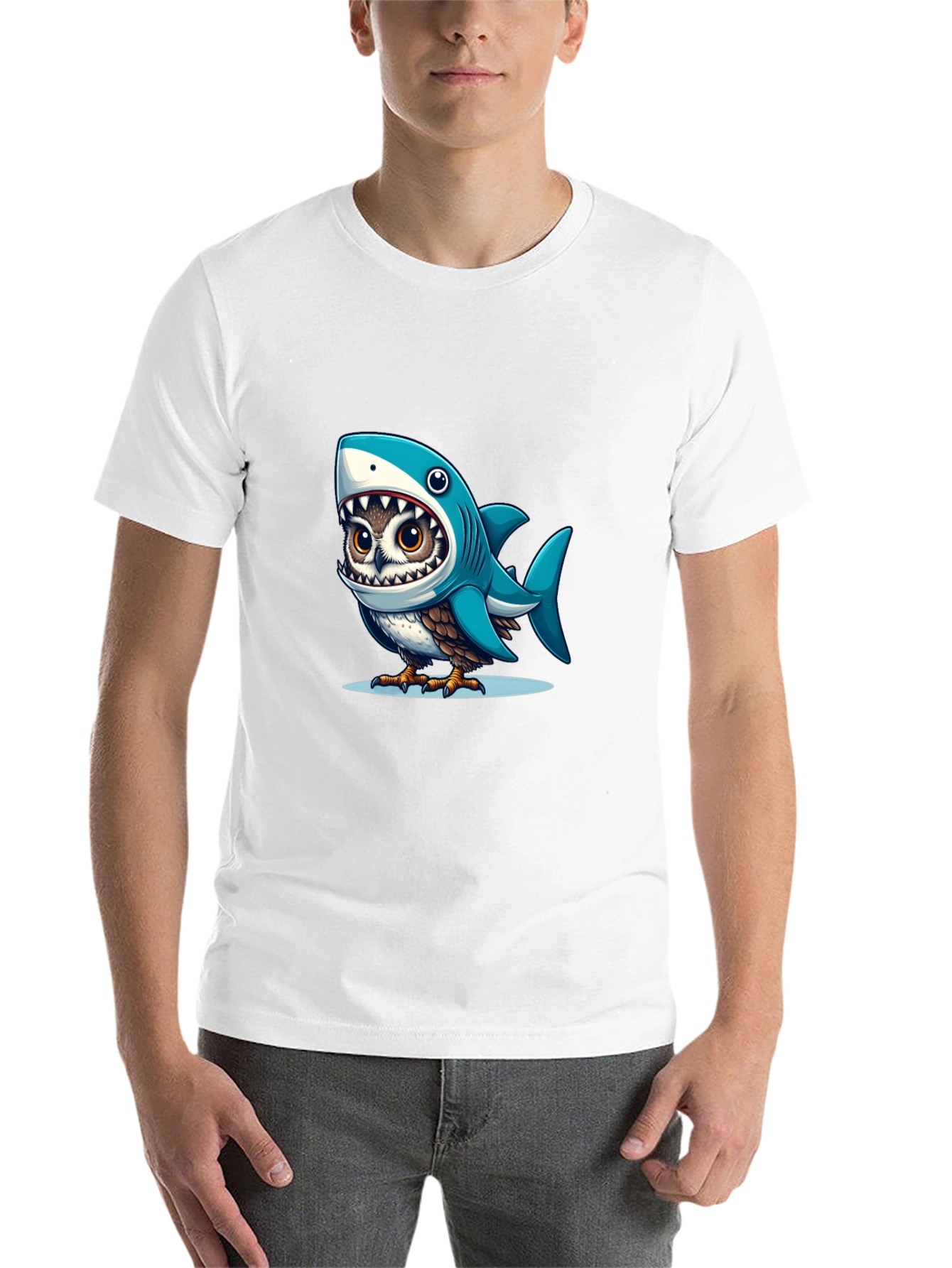 Black Shark Owl Graphic Tee - Unique Cartoon Design view 14