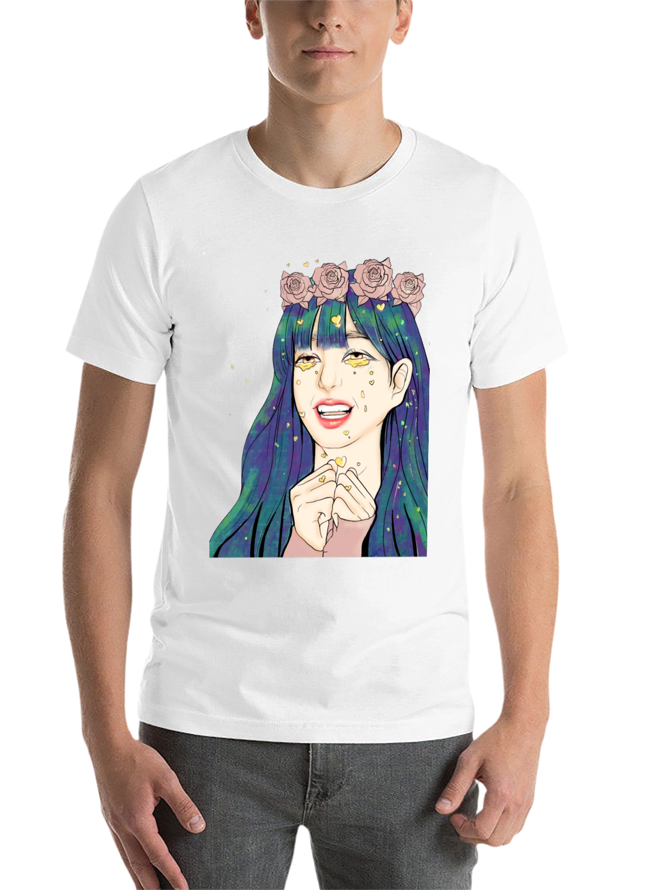 Black Anime Girl Graphic Tee - Black Unisex T-Shirt view 14