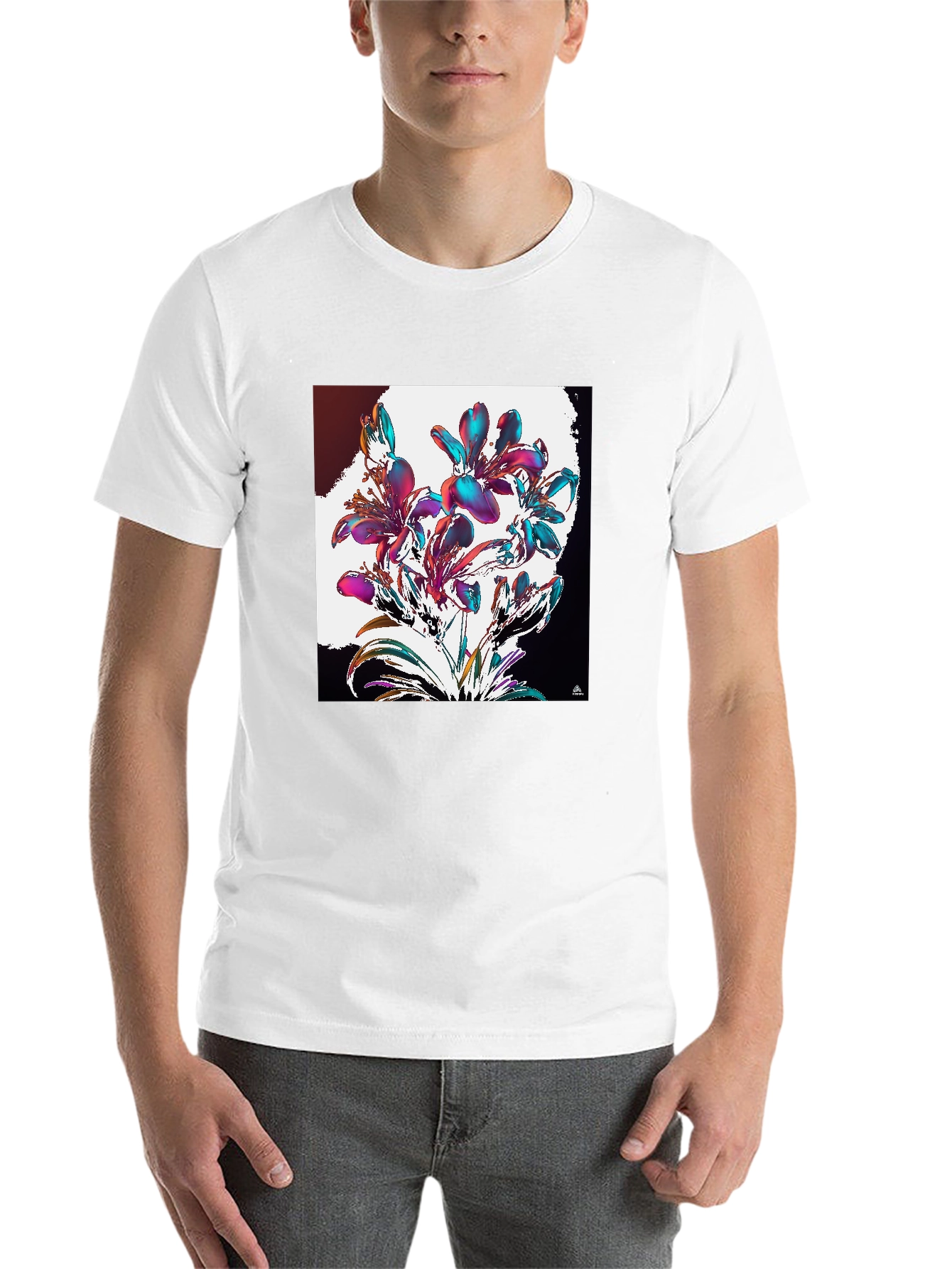 Black Floral Abstract Graphic Black T-Shirt view 14