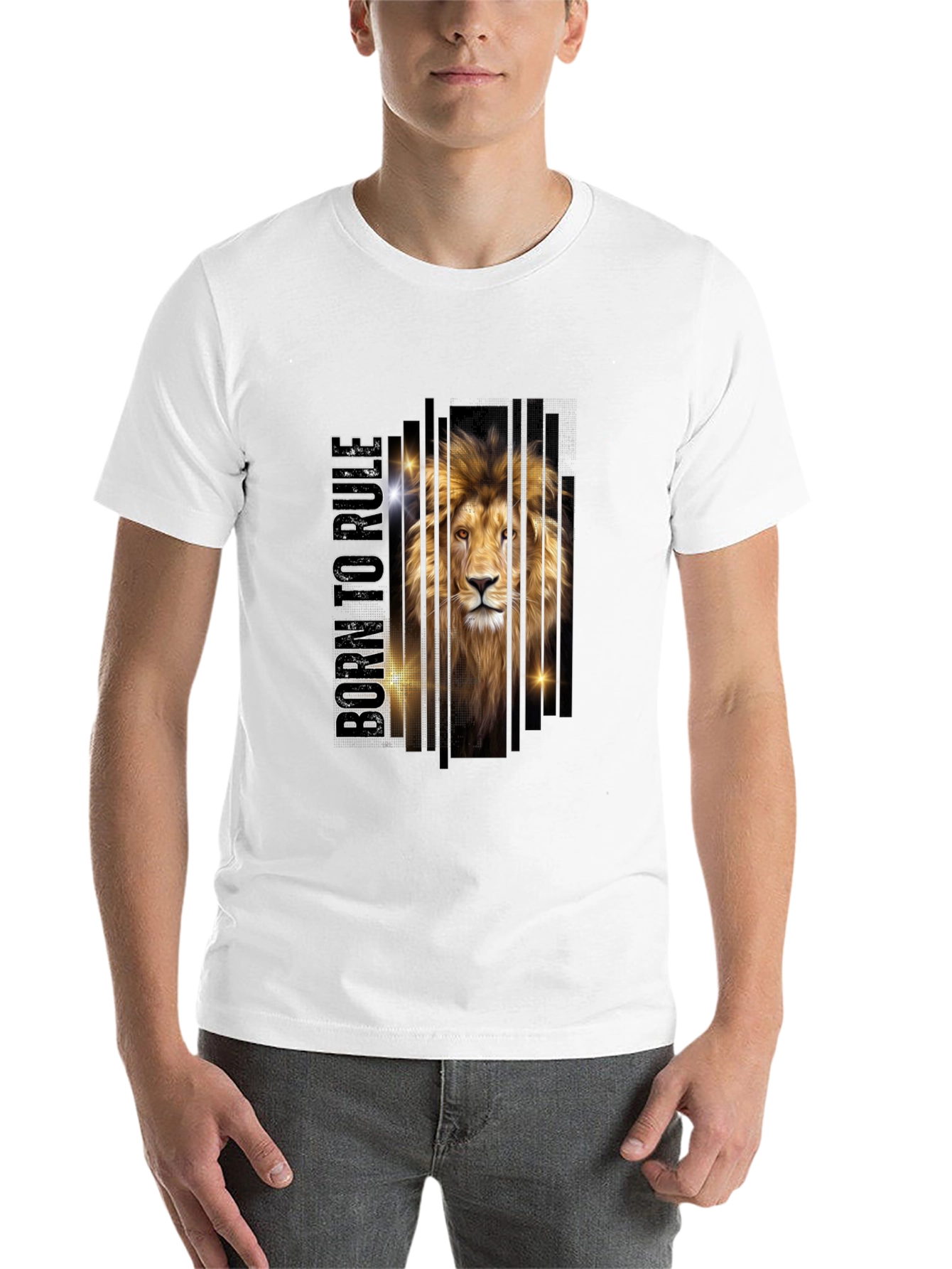 Black Born to Rule Lion Graphic Print Tee - Stylish Men's Black T-Shirt view 14