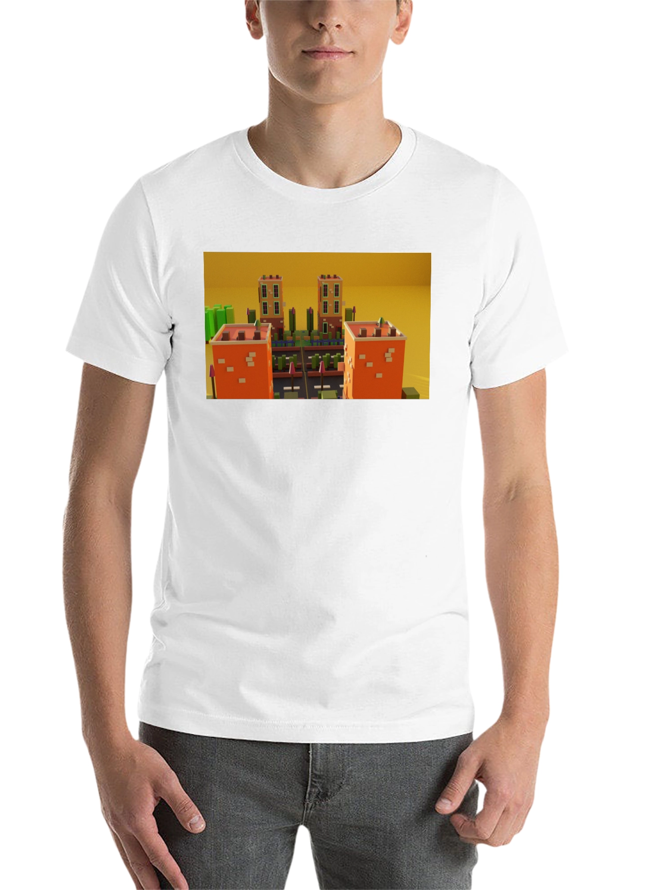 Black Black T-Shirt with 3D Cityscape Design view 14