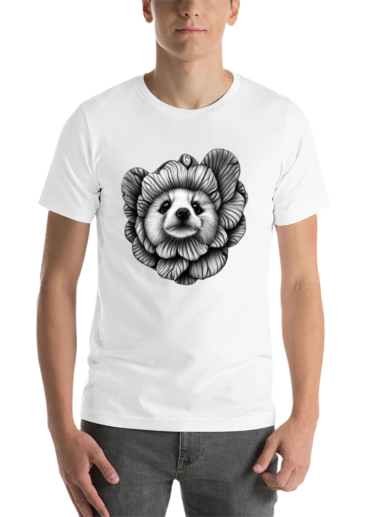 Black Dog Flower Graphic Tee - Unique Art T-Shirt view 14