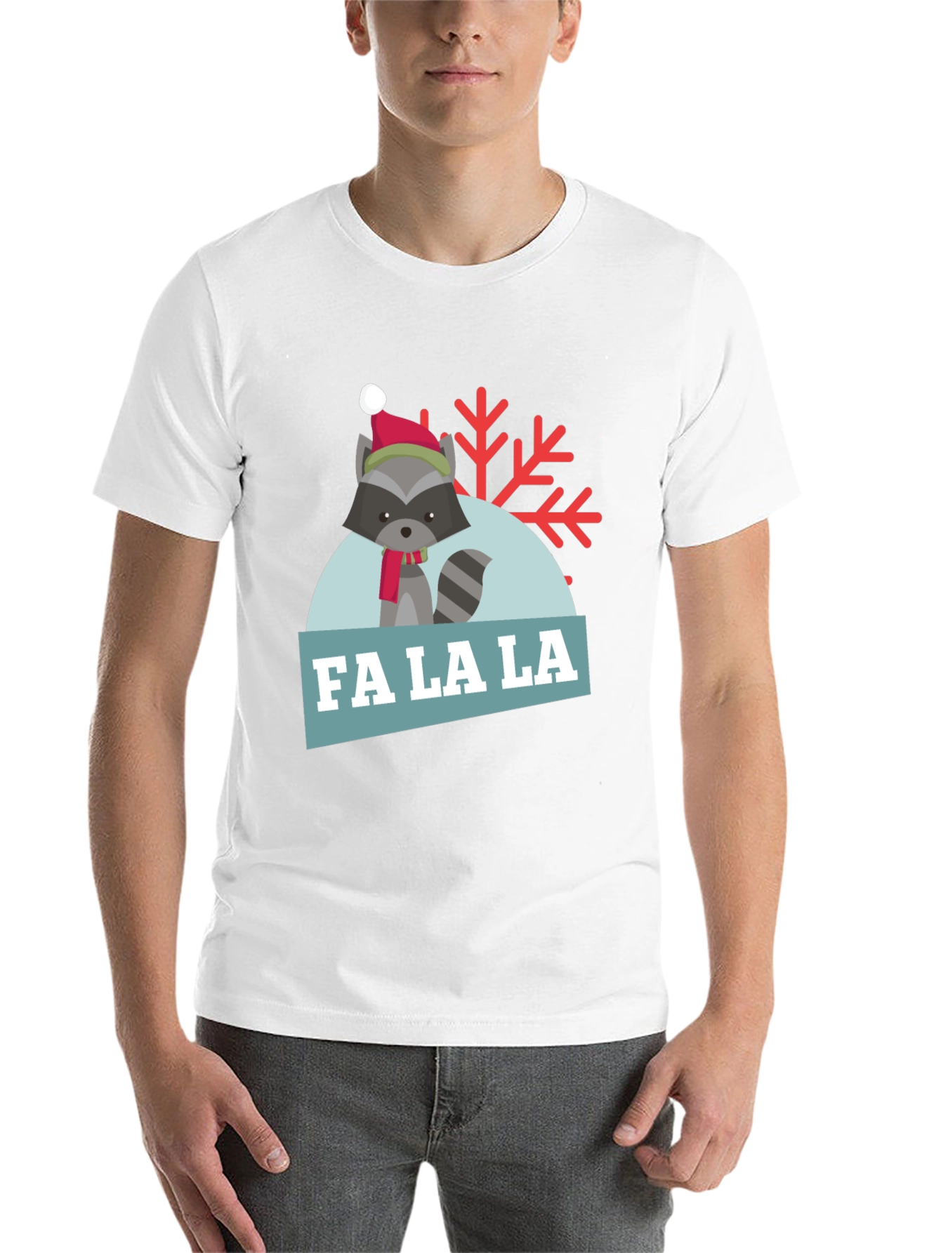 Black Festive Raccoon 'Fa La La' Holiday T-Shirt view 14