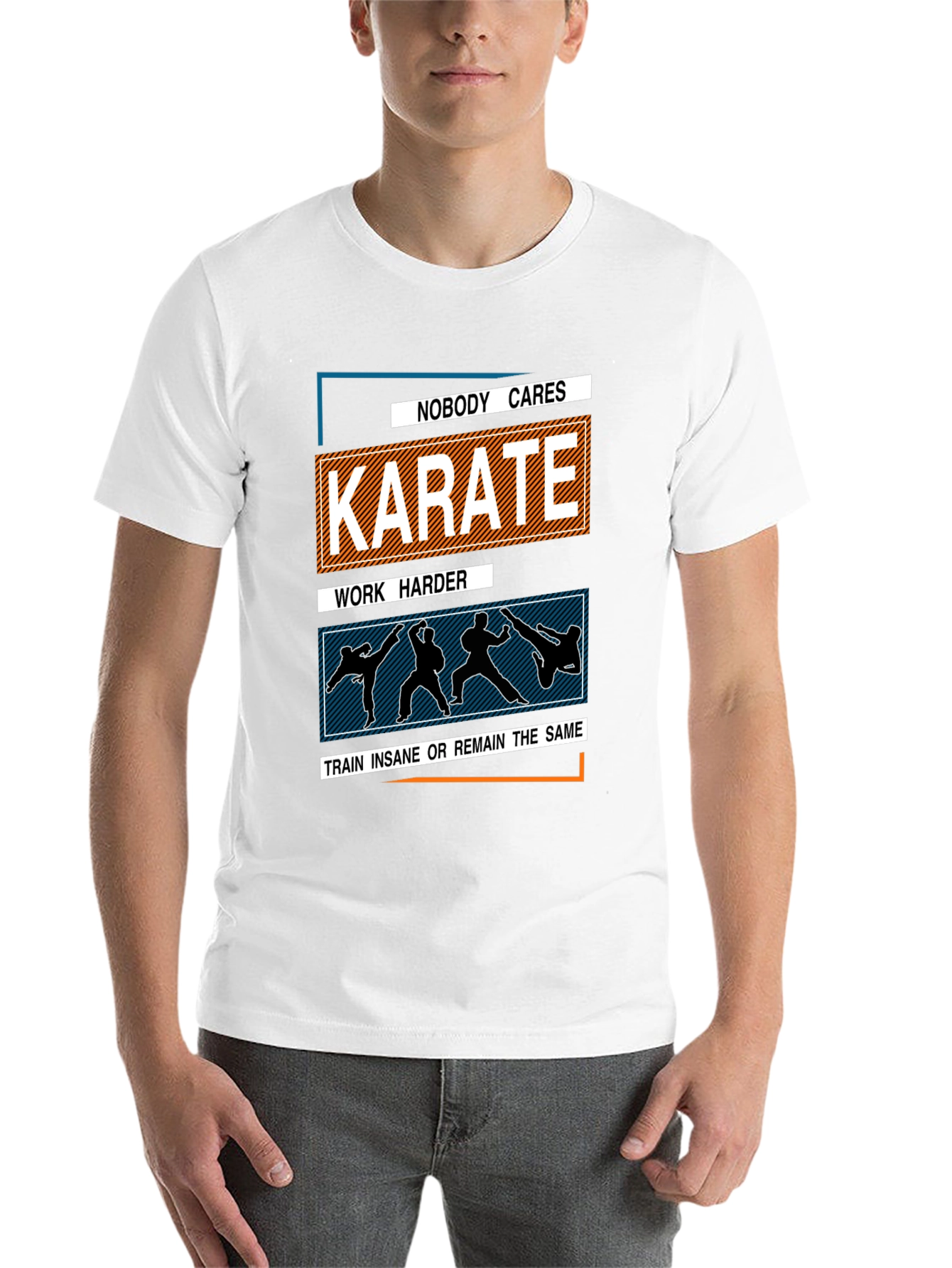 Black Karate Training T-Shirt: Nobody Cares, Work Harder view 14
