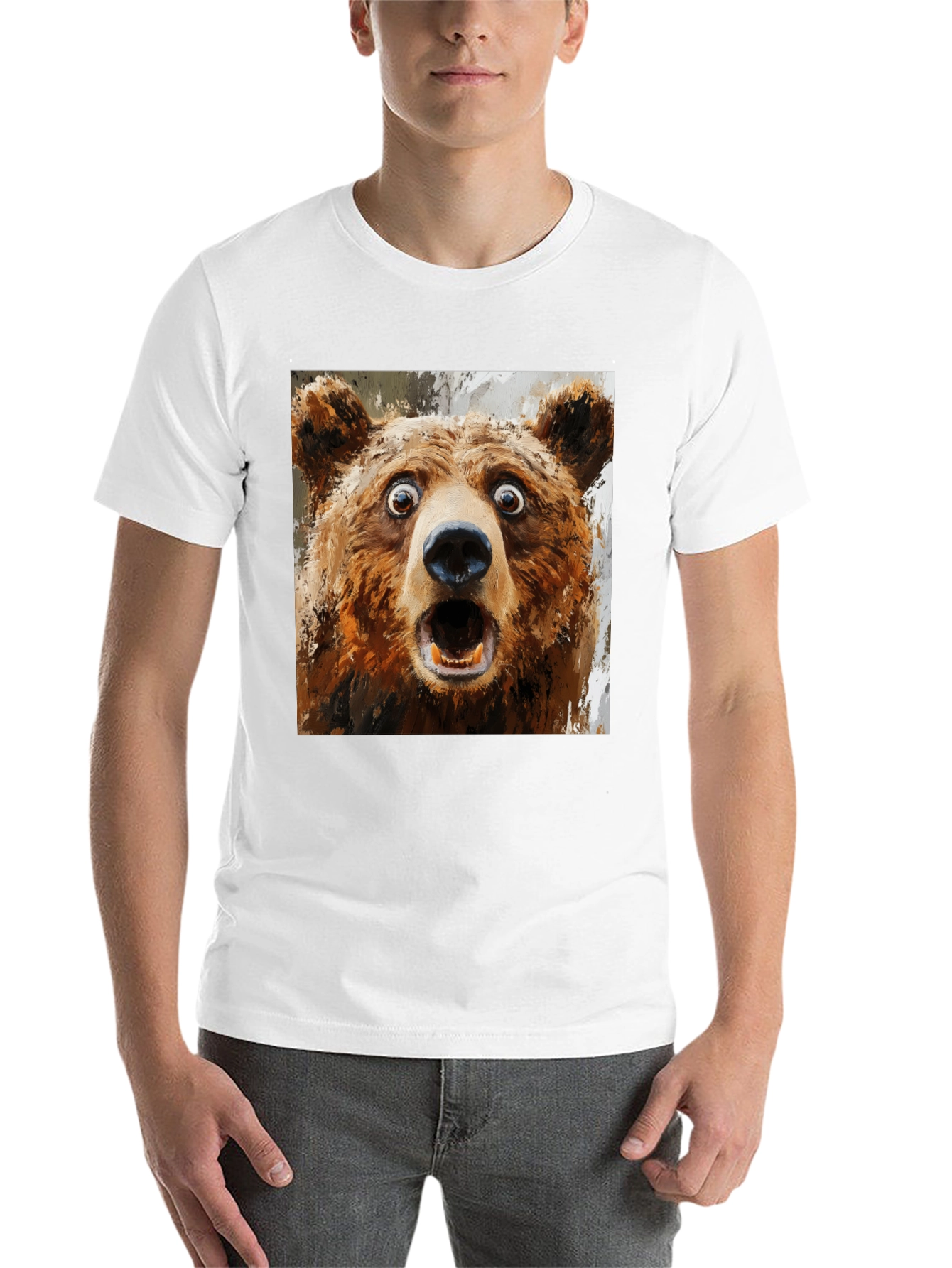 Black Surprised Bear Graphic T-Shirt view 14