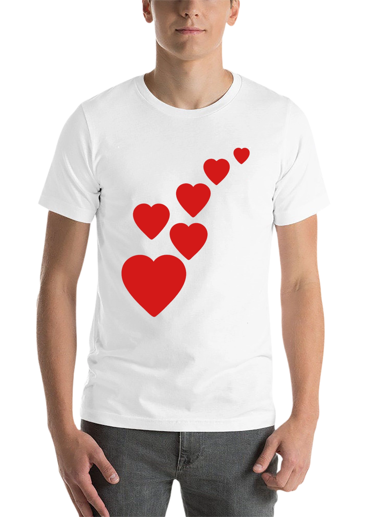 Black Men's Black T-Shirt with Red Heart Cascade view 14