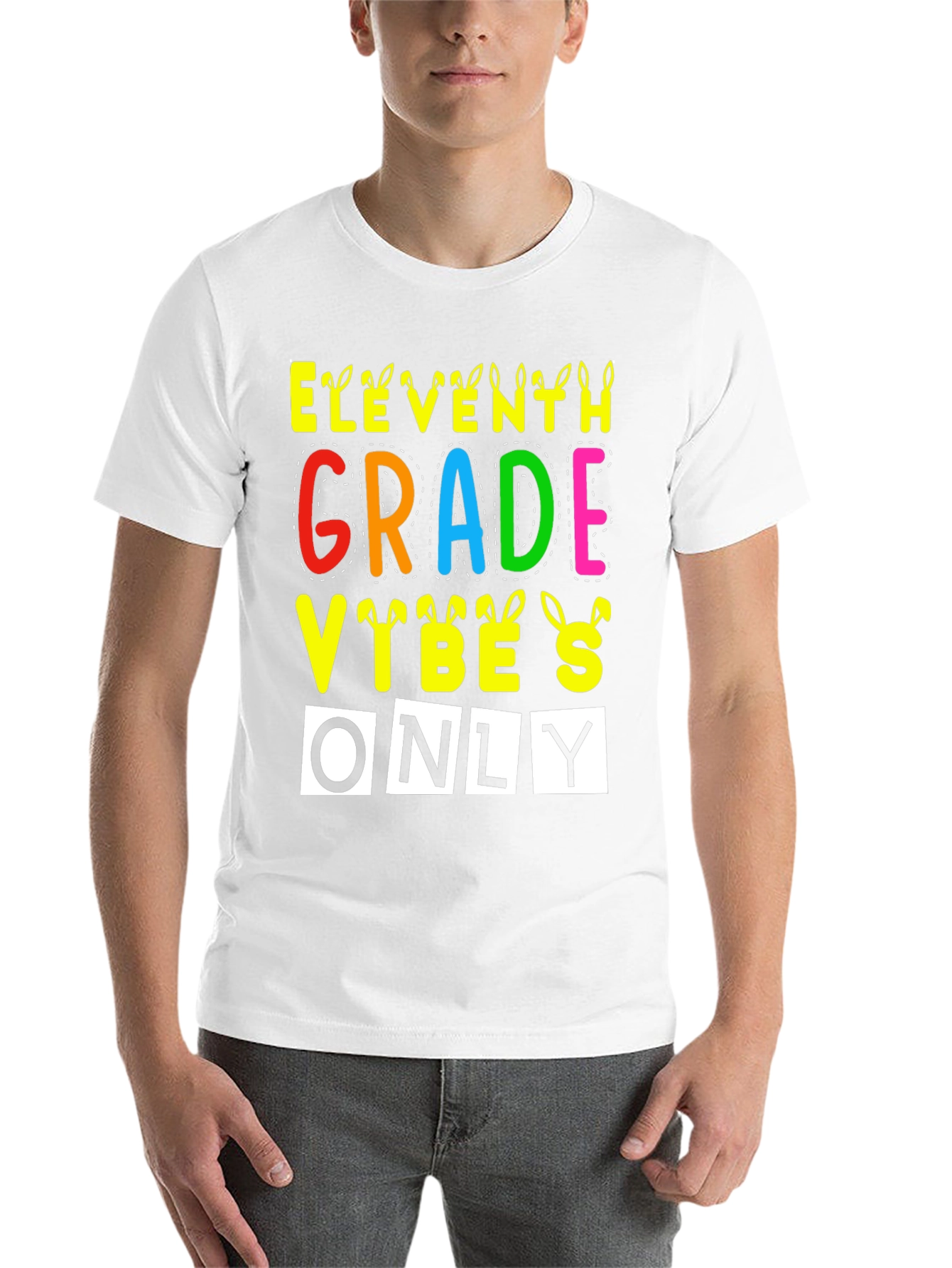Black Eleventh Grade Vibes Only Easter Bunny T-Shirt view 14