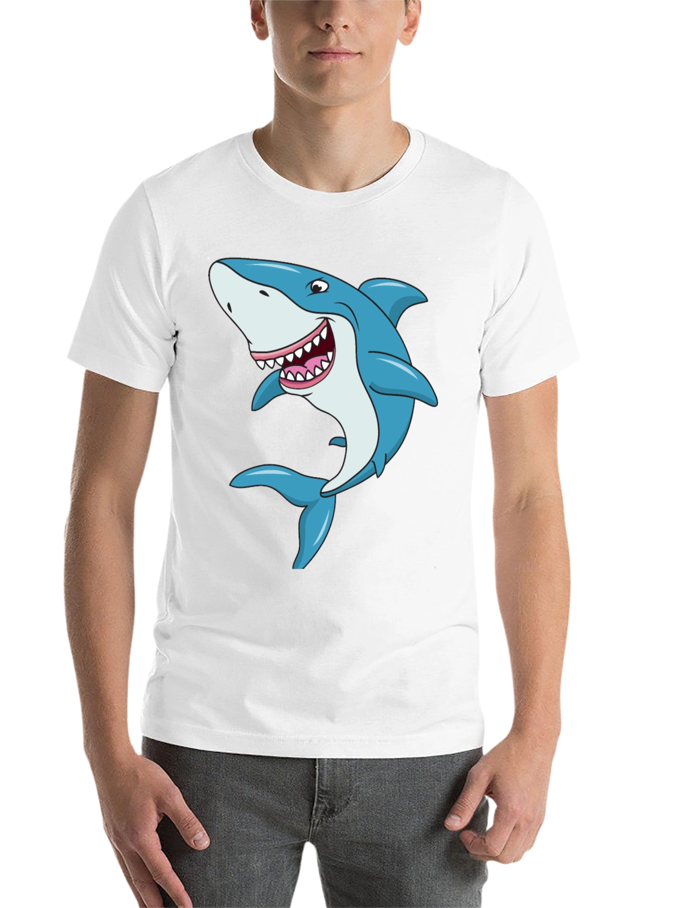 Black Cartoon Shark Graphic Tee - Black Cotton T-Shirt view 14