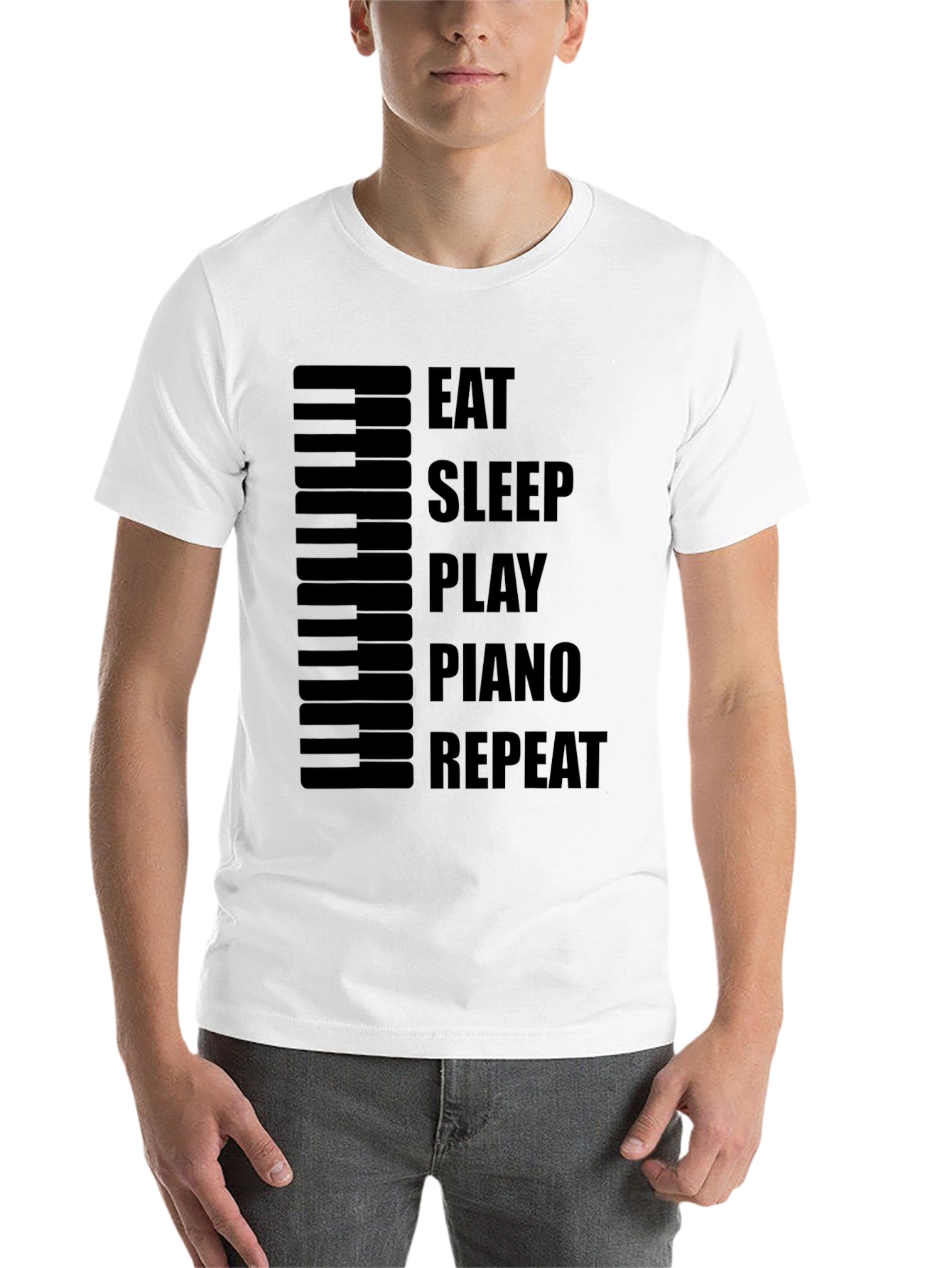 Black Eat Sleep Play Piano Repeat - Black T-Shirt view 14