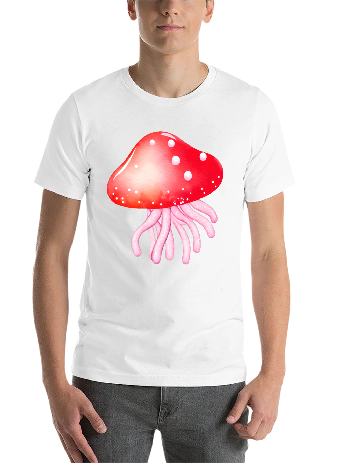 Black Mushroom Jellyfish Graphic T-Shirt - Funky Crew Neck Tee view 14