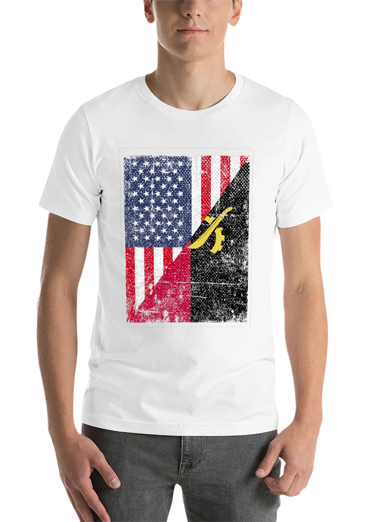 Black USA Angola Flag Graphic T-Shirt view 14