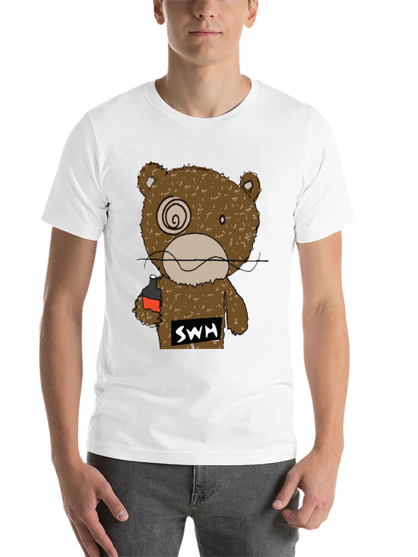 Black Drunk Bear Graphic Tee - Funny Cartoon Shirt view 14