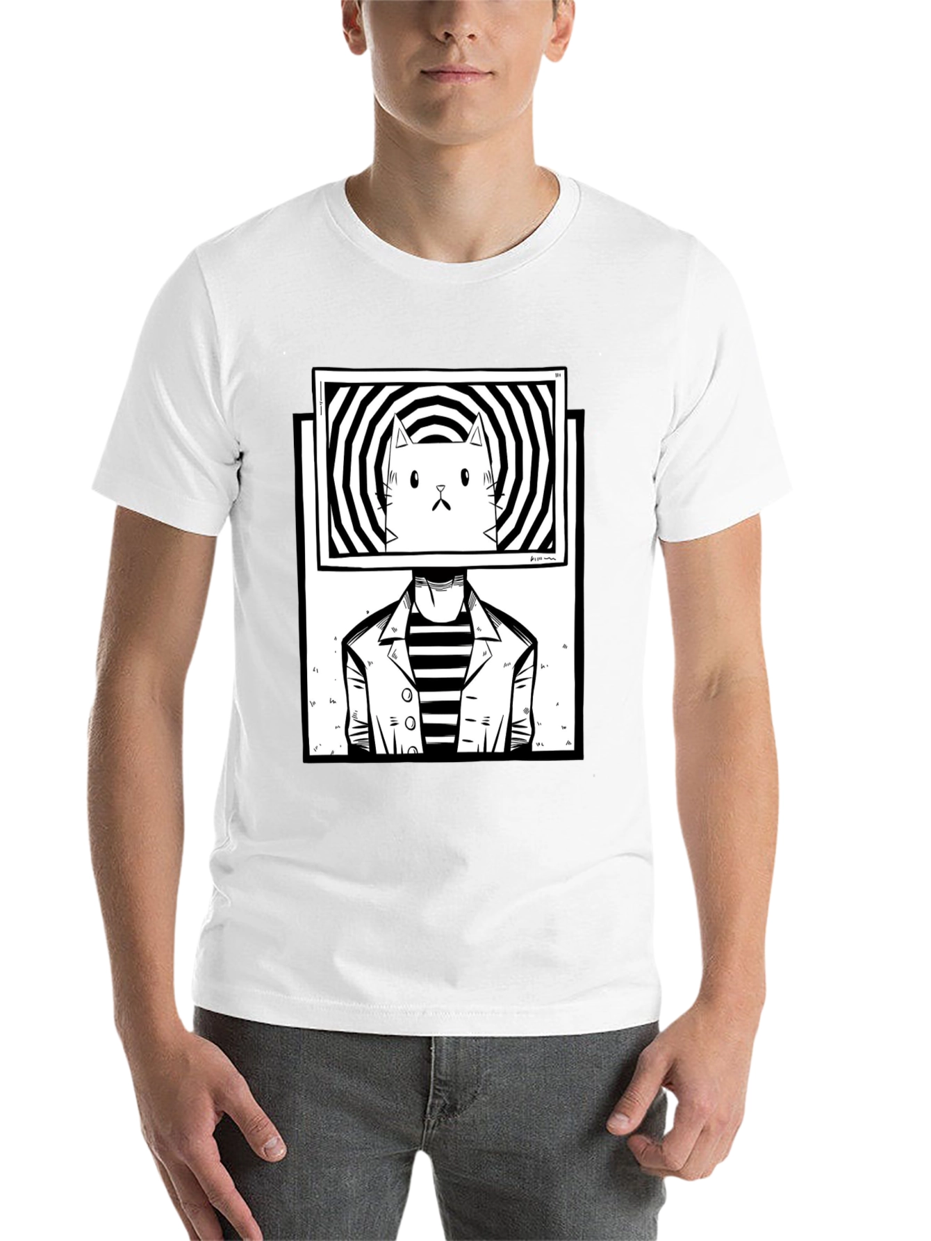 Black Abstract Cat Head T-Shirt view 14