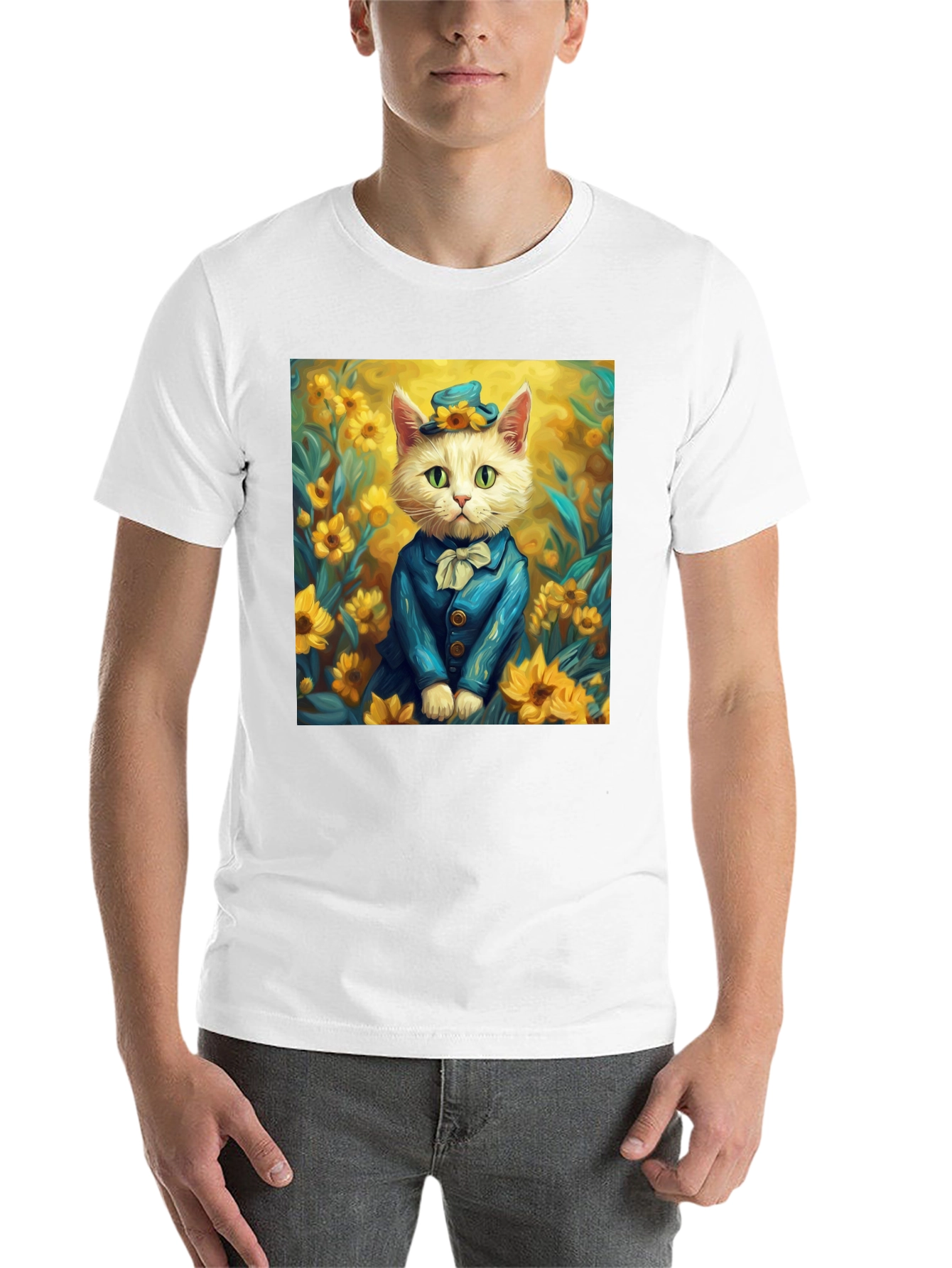 Black Cat in Sunflowers T-Shirt - Stylish Graphic Tee view 14