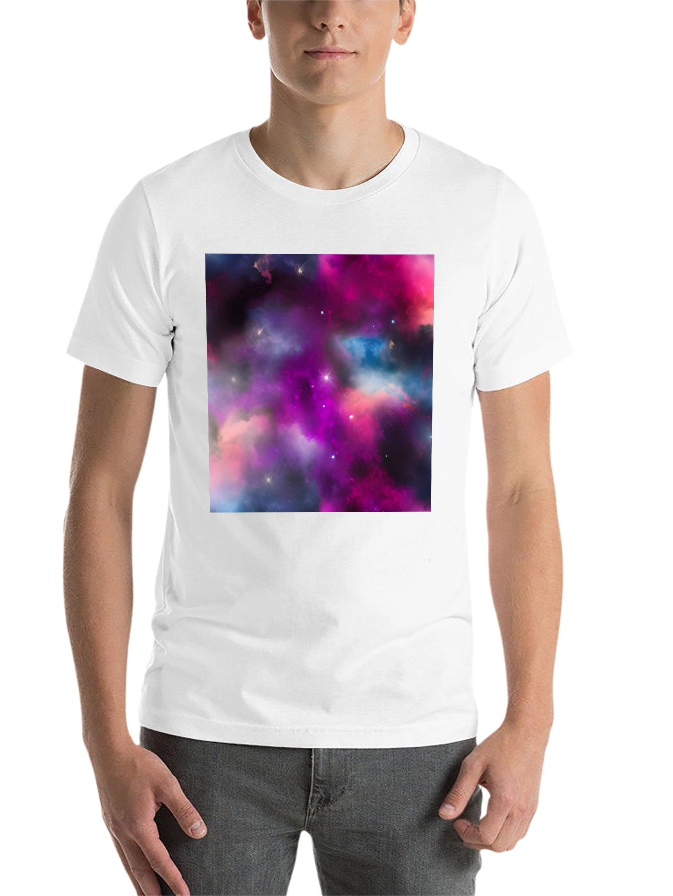 Black Galaxy Print Black T-Shirt - Stylish Outer Space Design view 14
