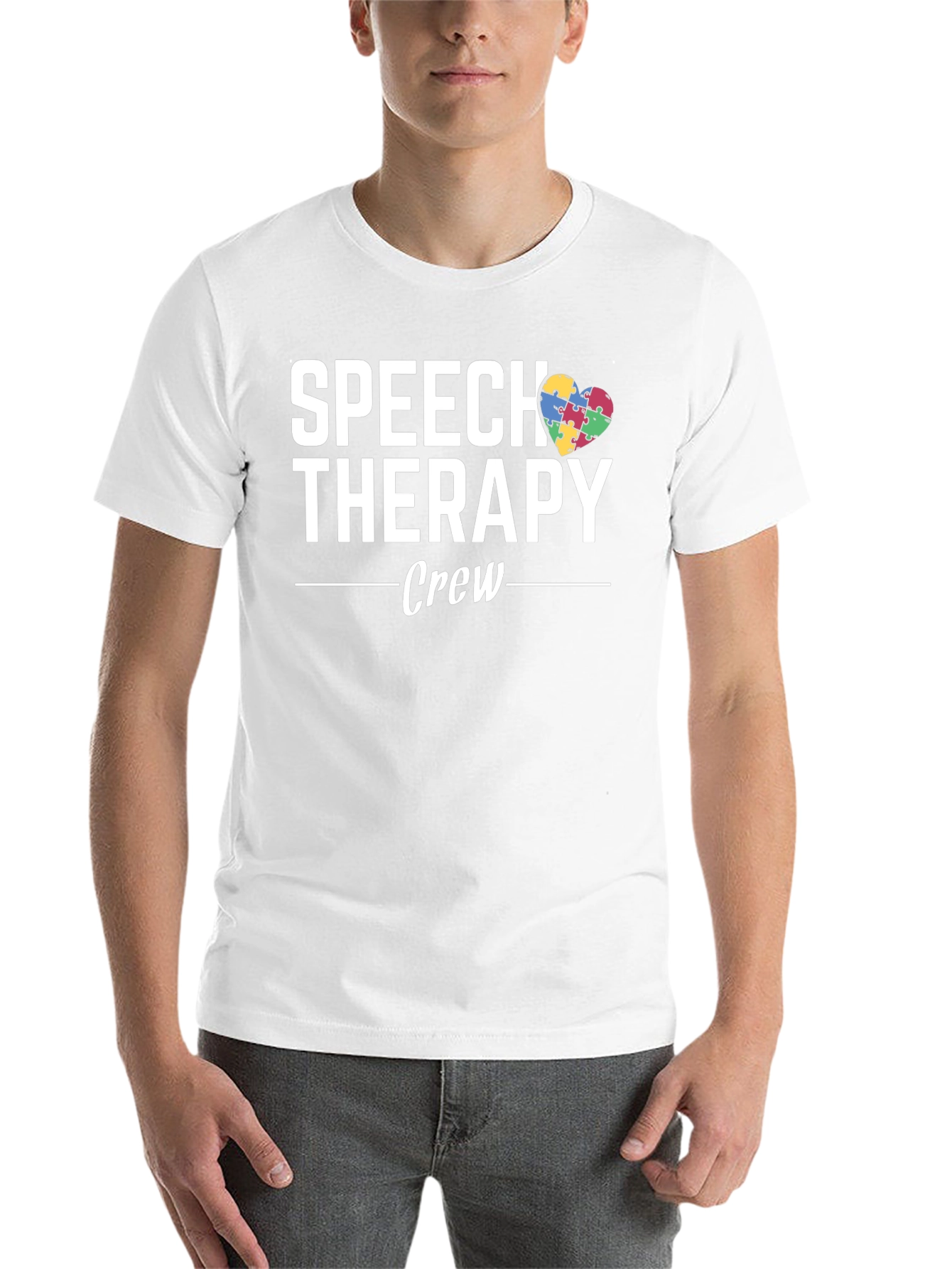 Black Speech Therapy Crew Autism Awareness T-Shirt view 14