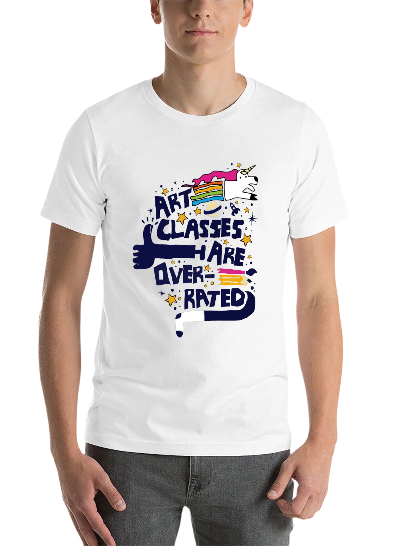 Black Art Classes Unicorn T-Shirt - Overrated Graphic Tee view 14