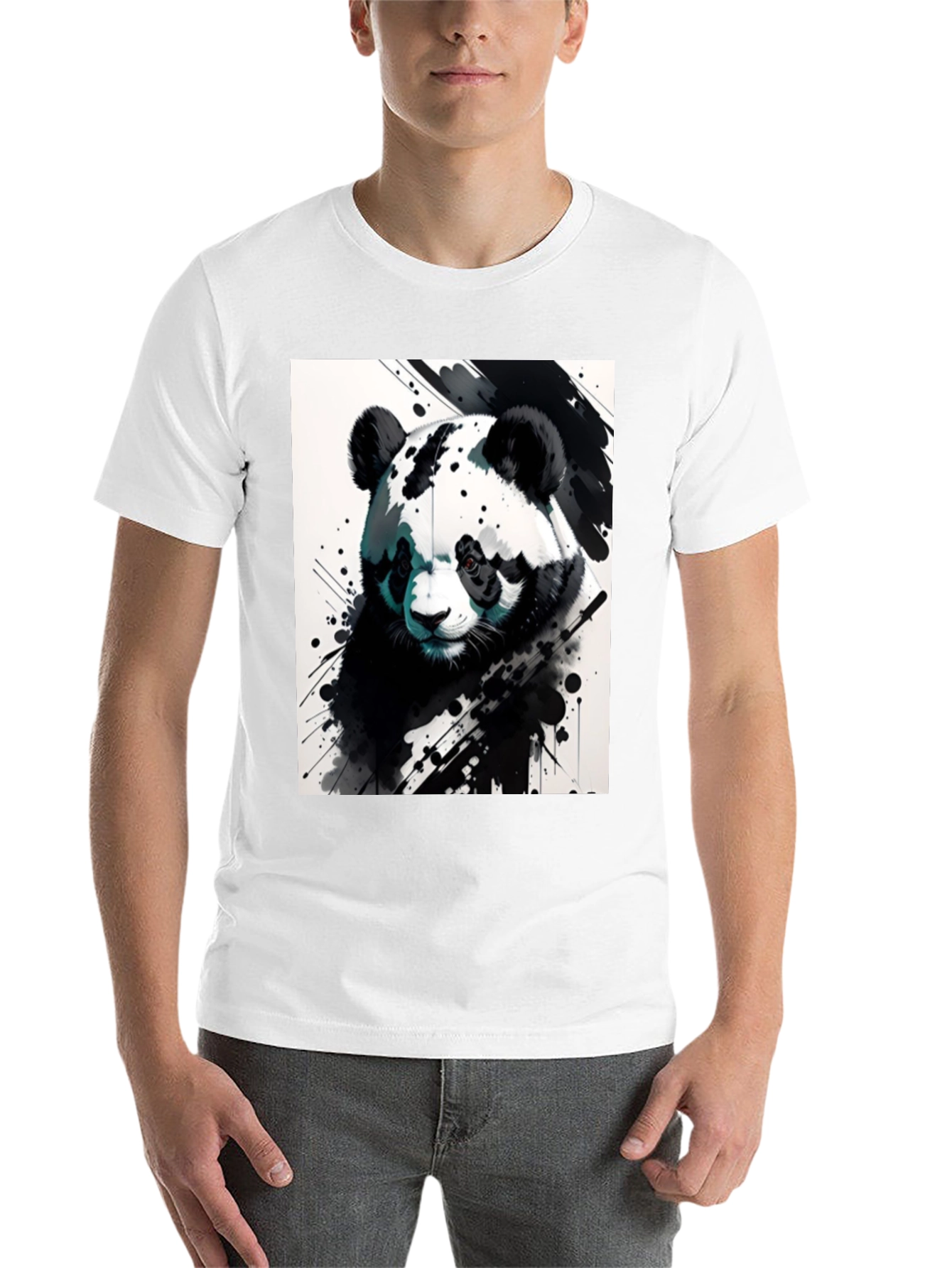 Black Panda Splash Art Black T-Shirt view 14