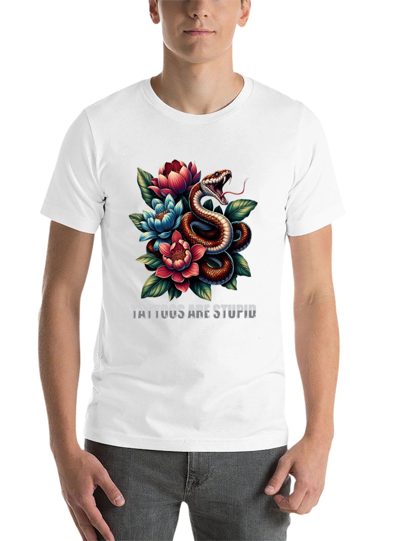 Black Snake & Floral Graphic Tee - Tattoos are Stupid view 14