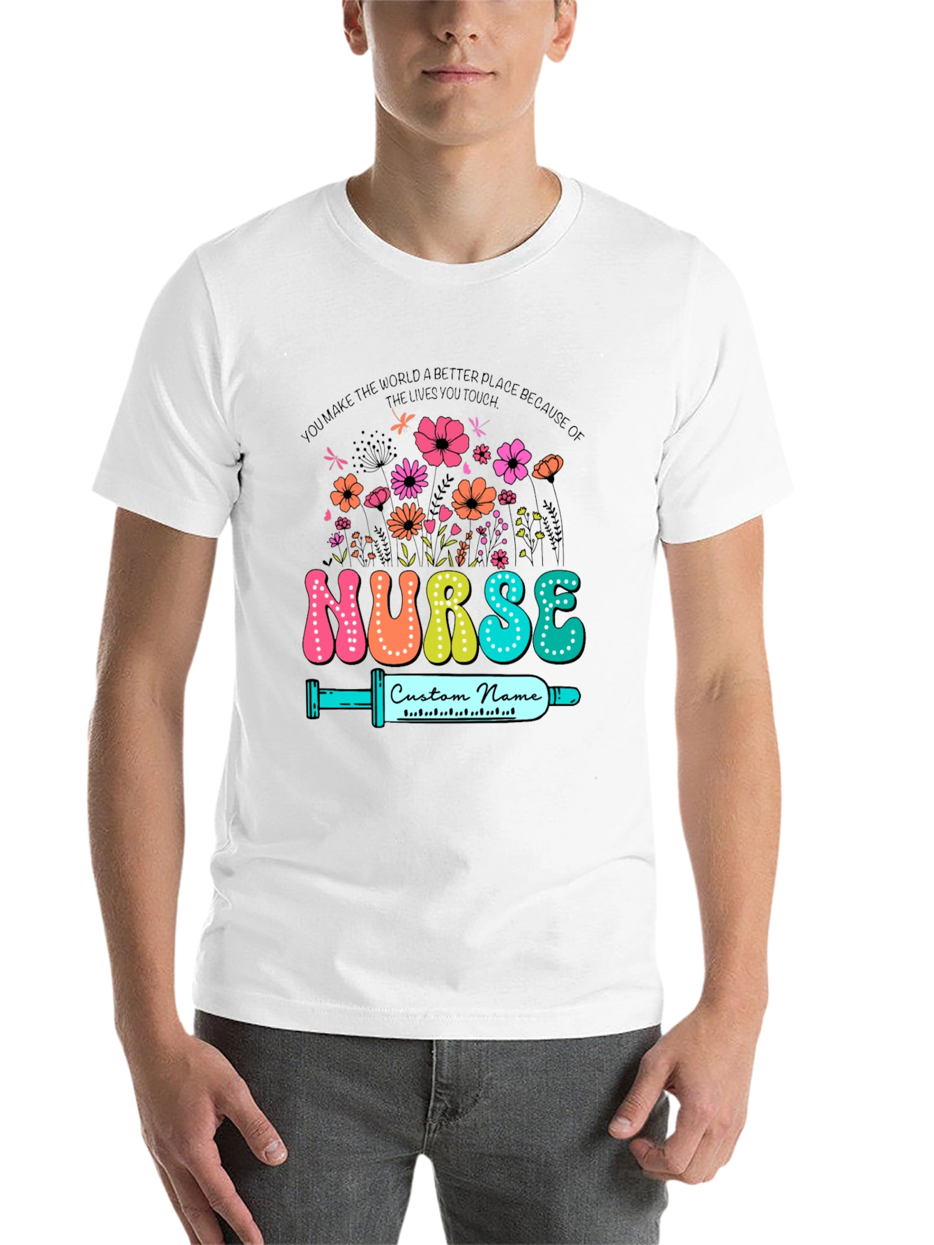 Black Floral Nurse Custom Name T-Shirt view 14