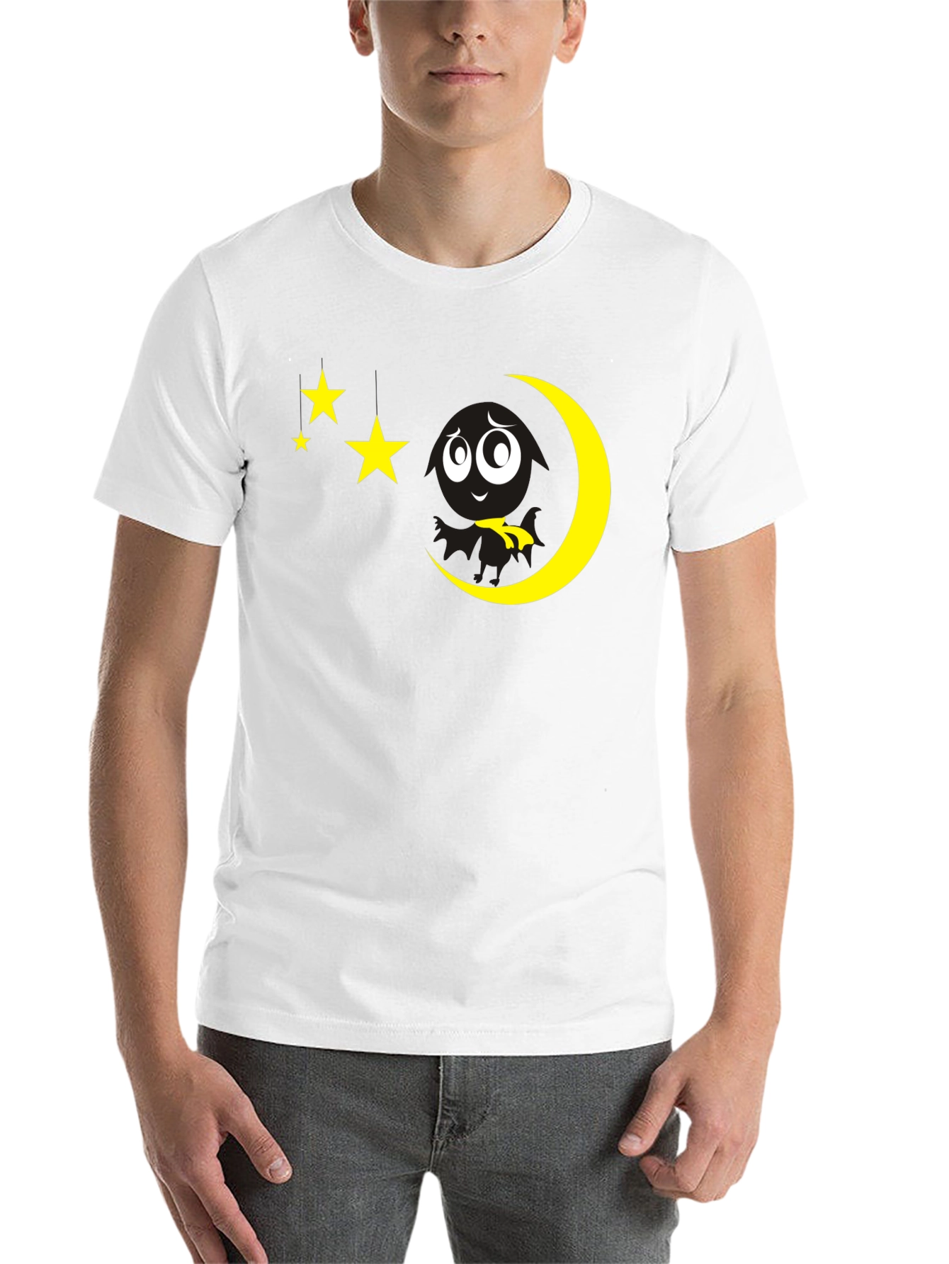 Black Night Sky Tee: Moon & Stars Graphic Black T-Shirt view 14