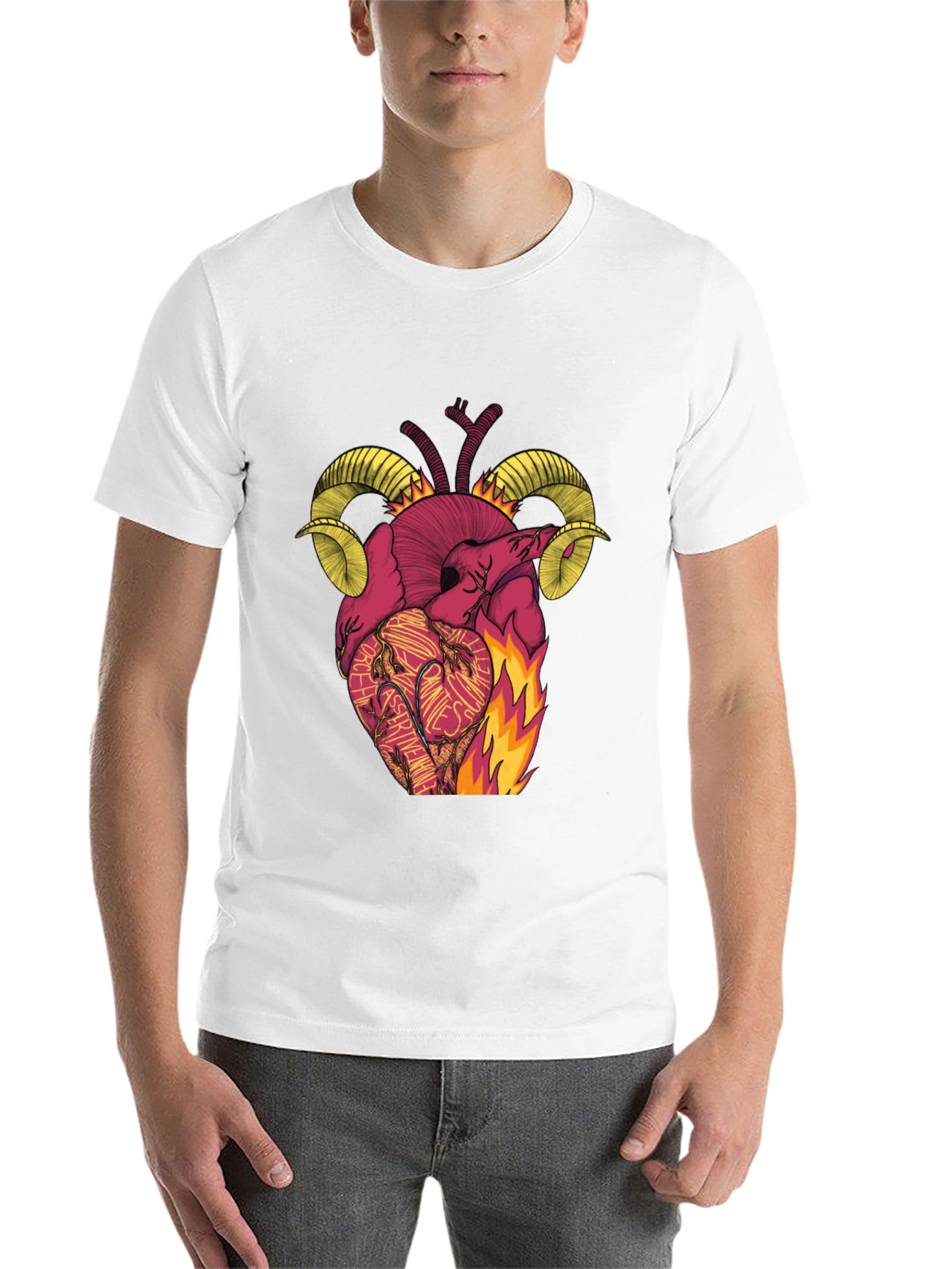 Black Fiery Heart Ram Horn Graphic Tee view 14