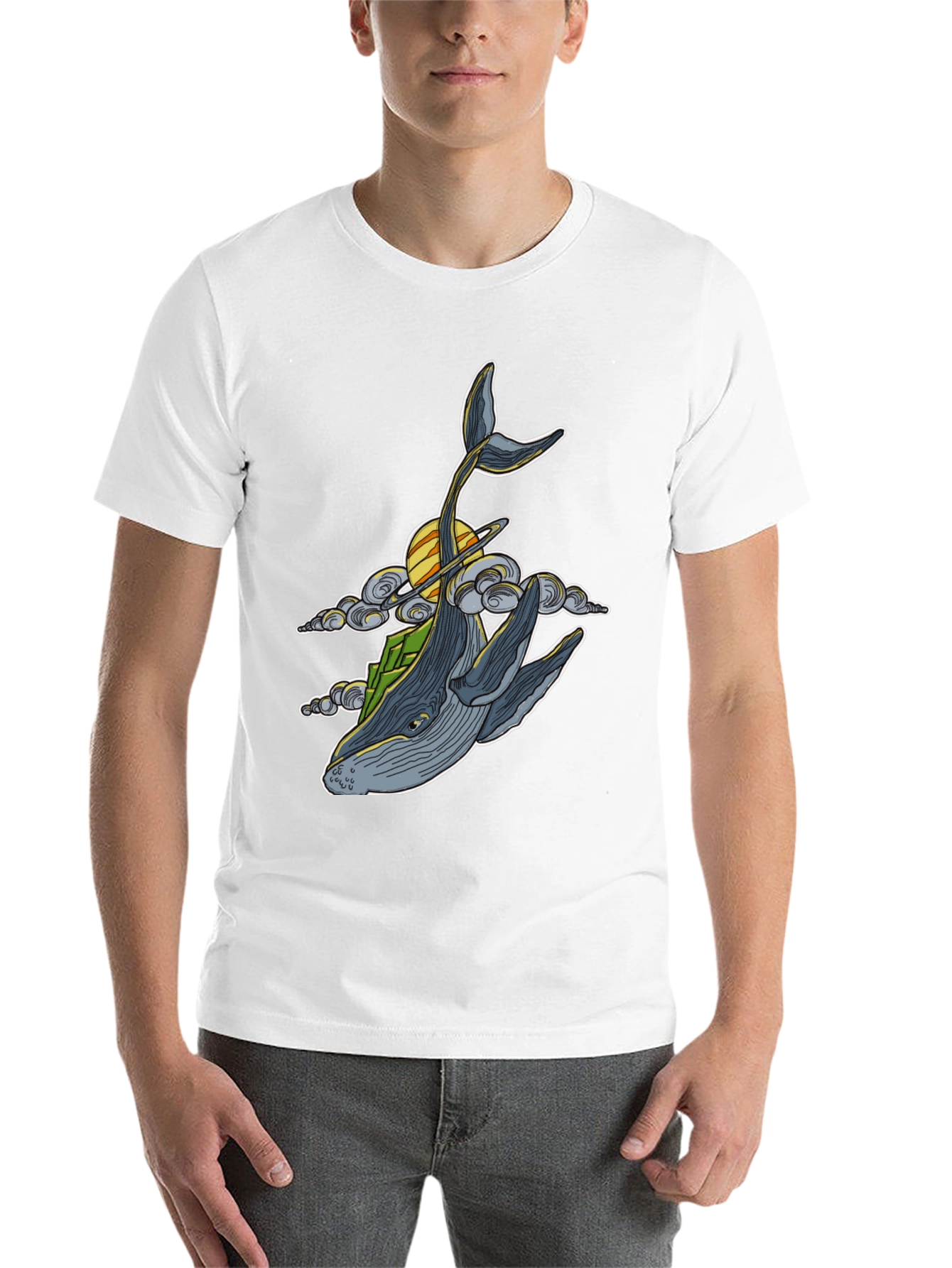 Black Whimsical Whale T-Shirt - Celestial Ocean Design view 14