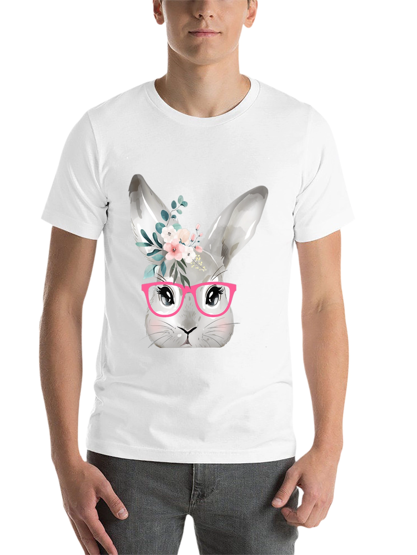 Black Cute Bunny with Glasses T-Shirt - Black view 14