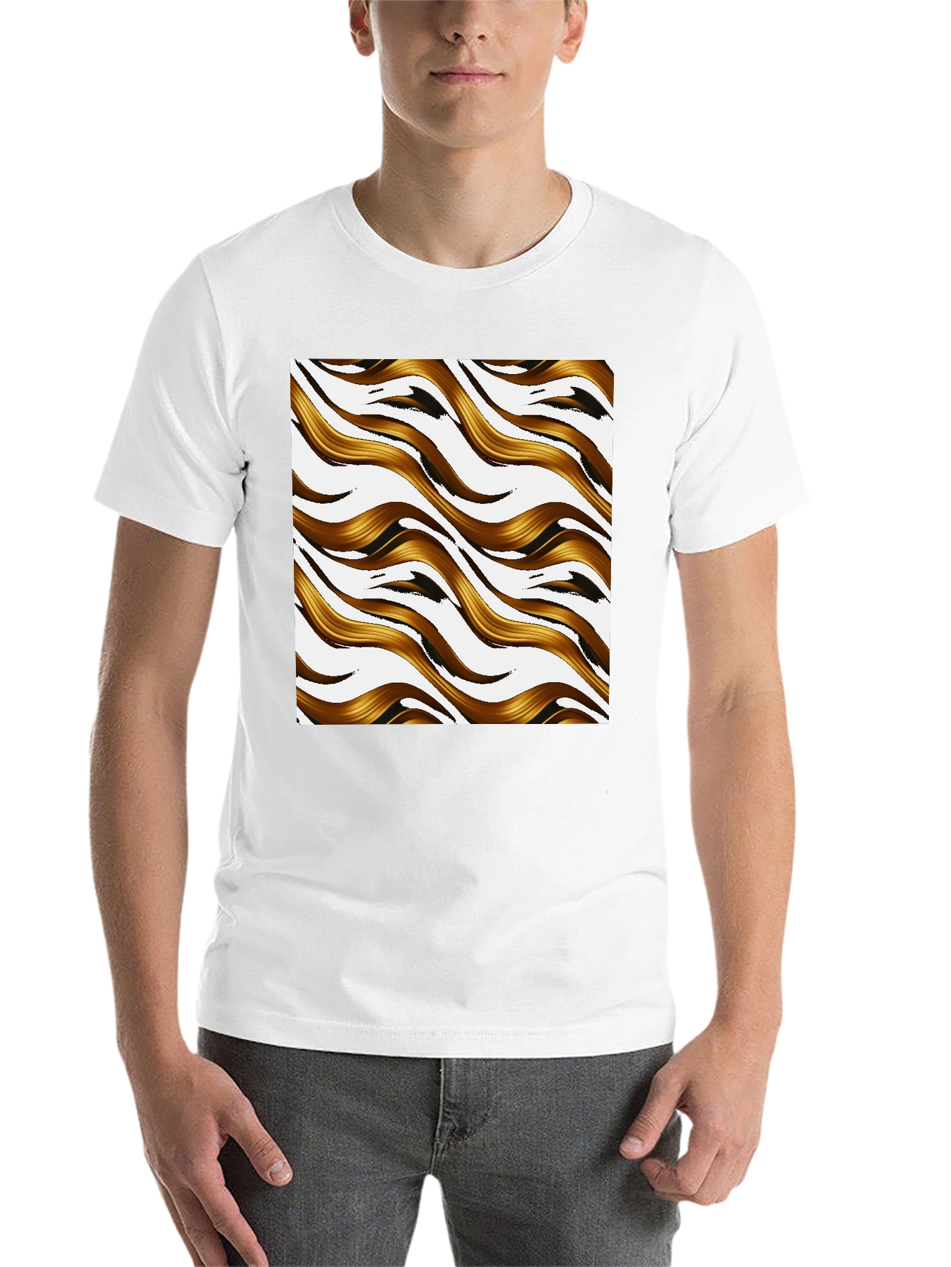 Black Golden Waves Graphic Print Black T-Shirt view 14