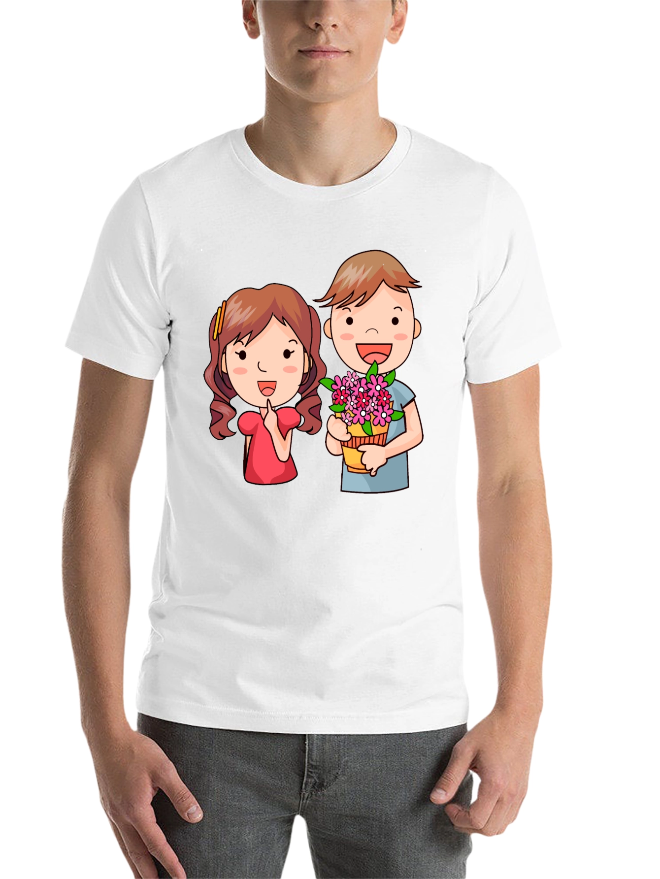 Black Cute Cartoon Couple Graphic T-Shirt view 14