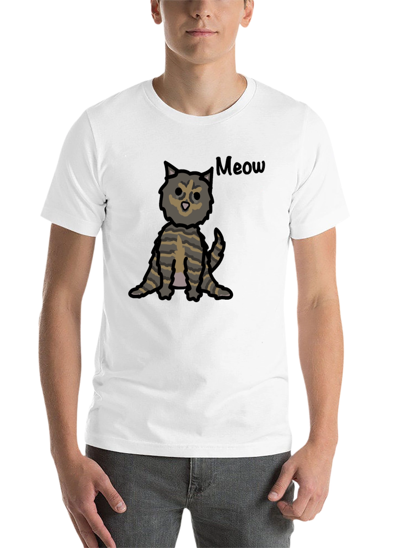 Black Cute Cartoon Cat Meow Graphic T-Shirt view 14