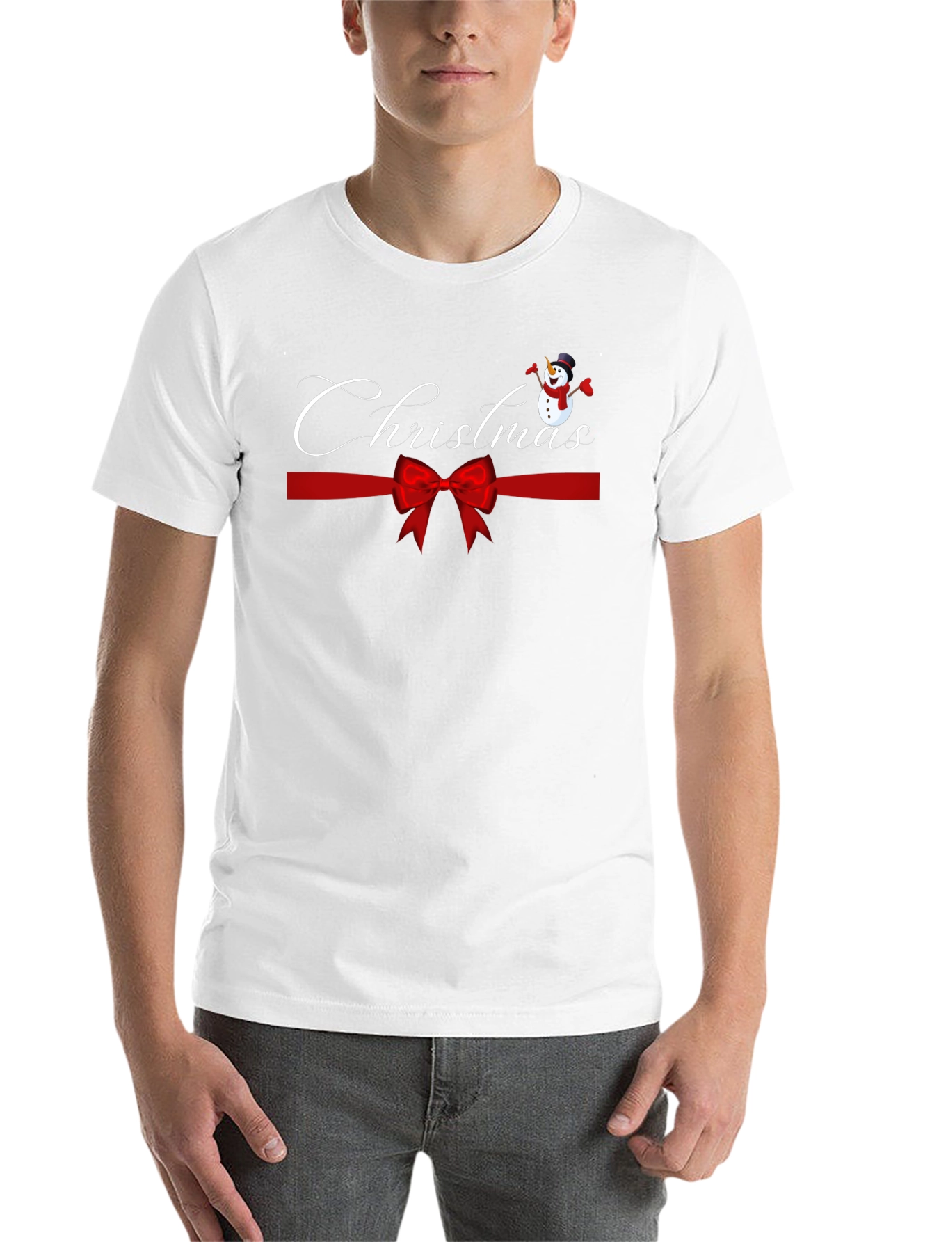 Black Festive Christmas Snowman Ribbon Graphic Tee view 14