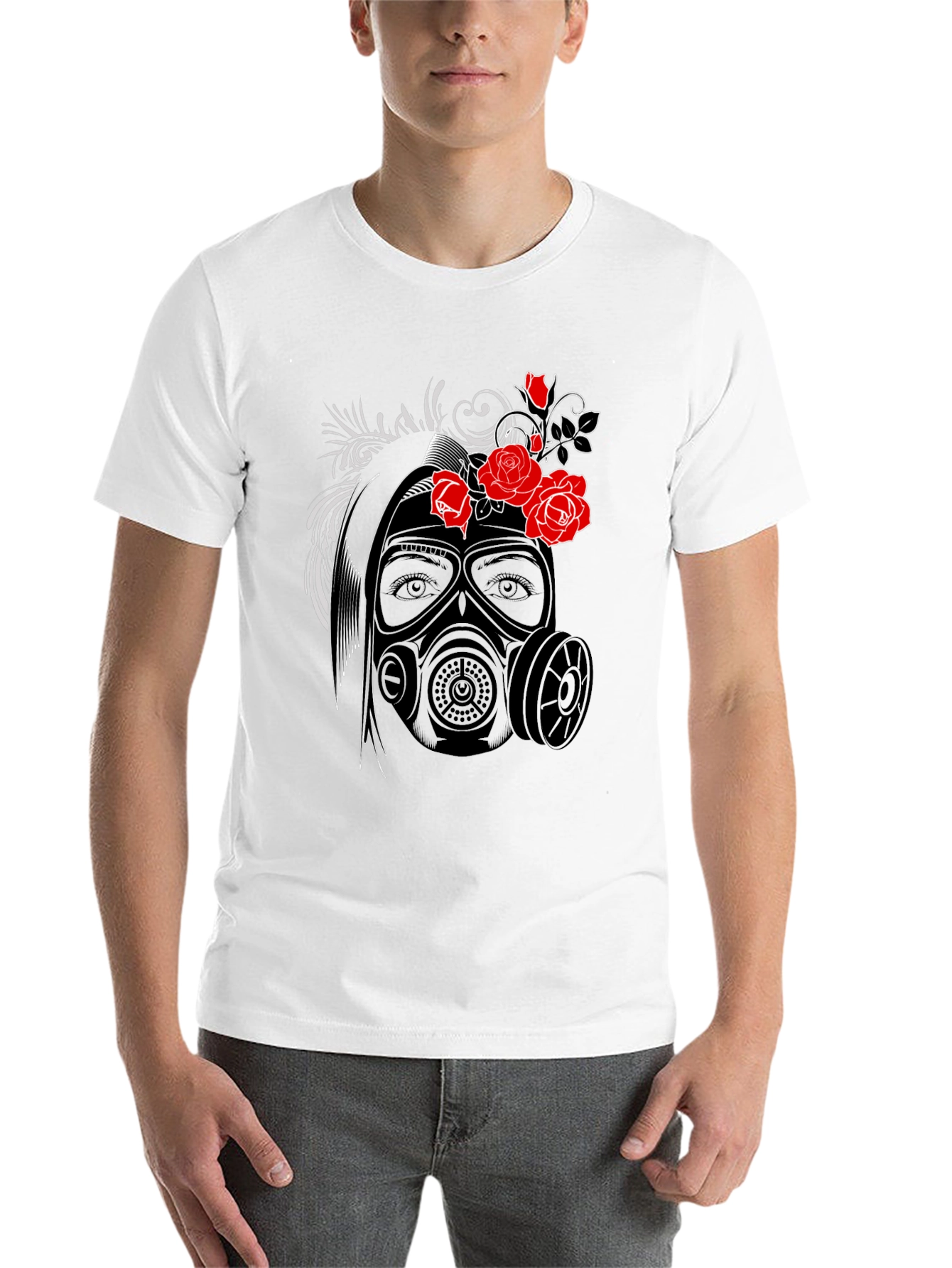 Black Gas Mask Rose Graphic T-Shirt view 14